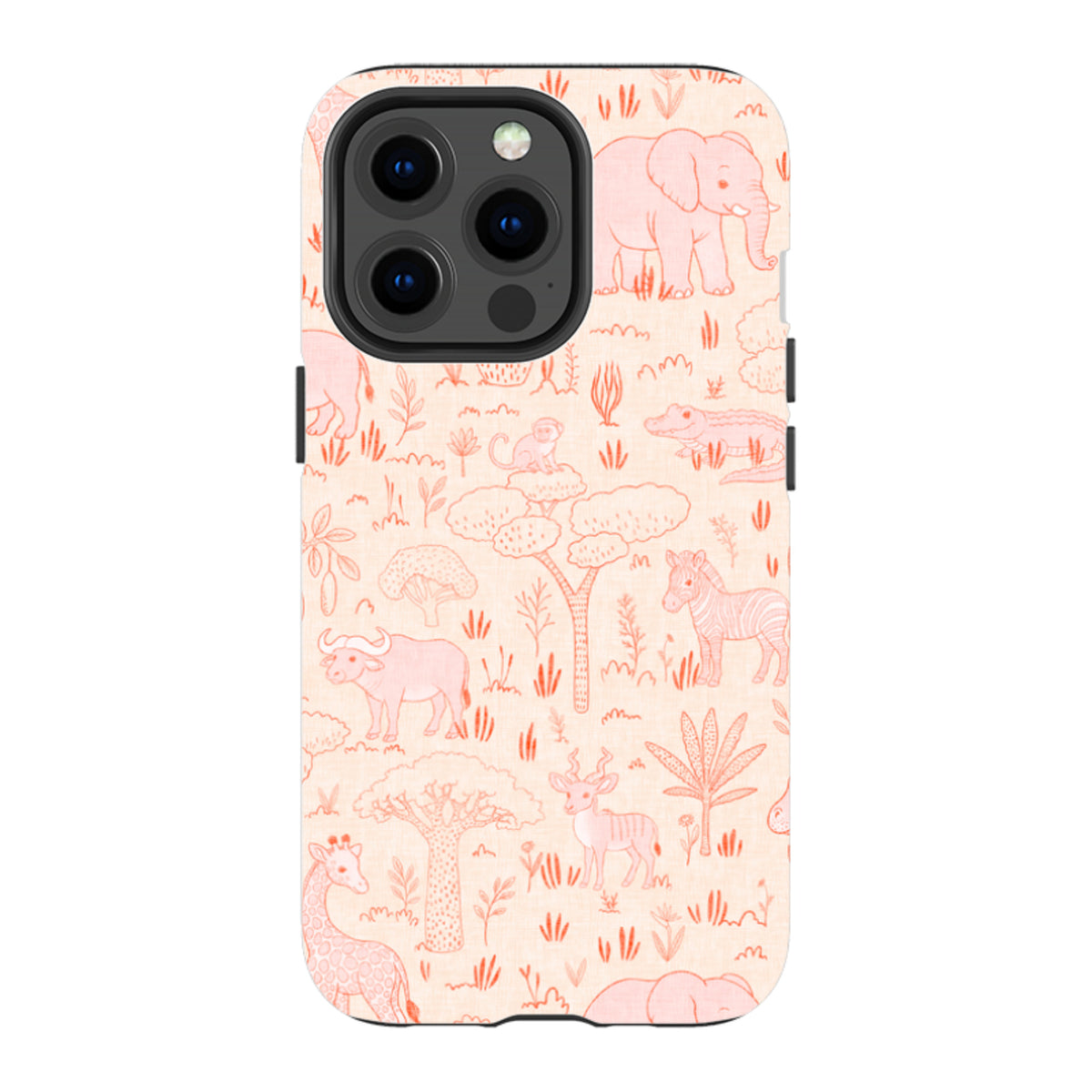 iPhone Tough Case - Savanna Wildlife - Pink and Red By Katherine Quinn