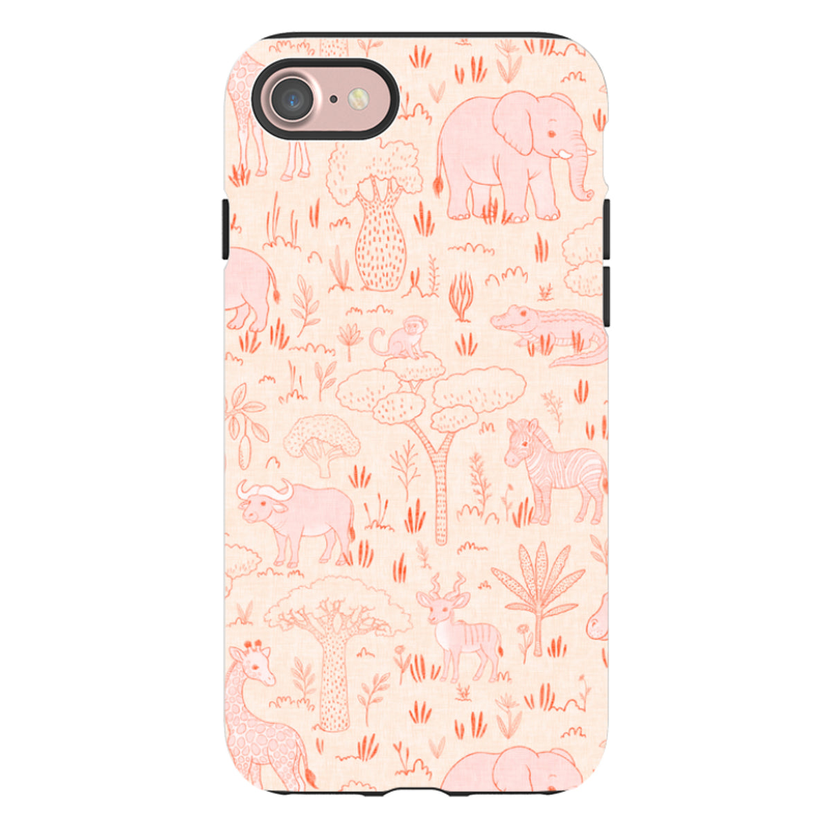 iPhone Tough Case - Savanna Wildlife - Pink and Red By Katherine Quinn