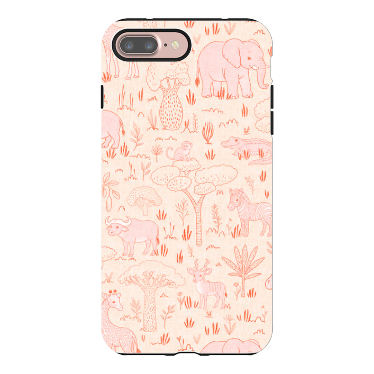 iPhone Tough Case - Savanna Wildlife - Pink and Red By Katherine Quinn