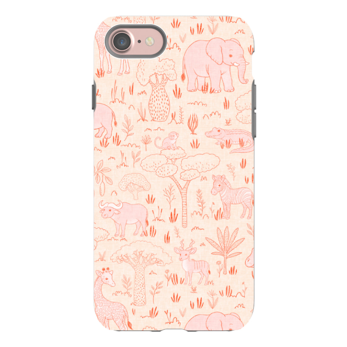 iPhone Tough Case - Savanna Wildlife - Pink and Red By Katherine Quinn