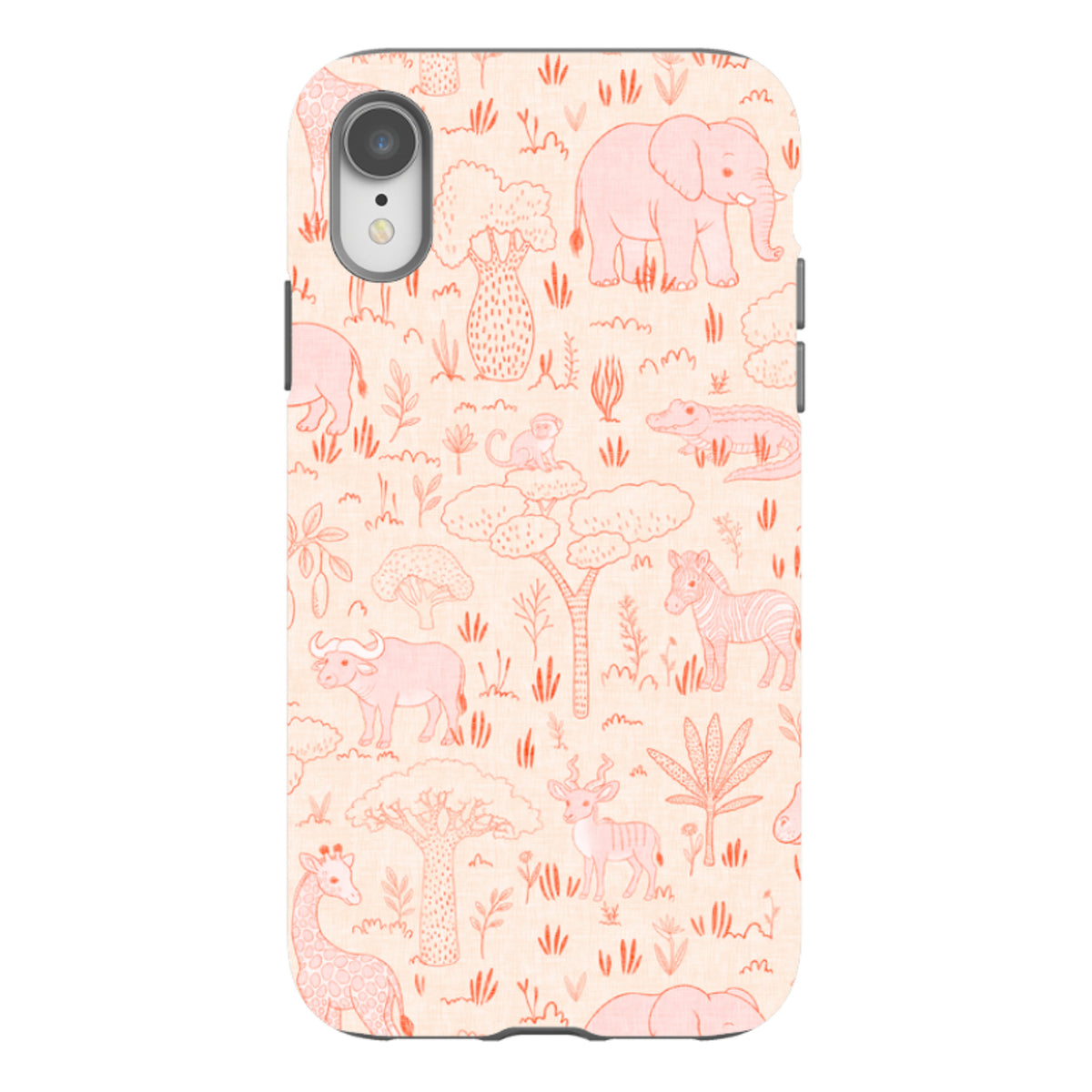 iPhone Tough Case - Savanna Wildlife - Pink and Red By Katherine Quinn