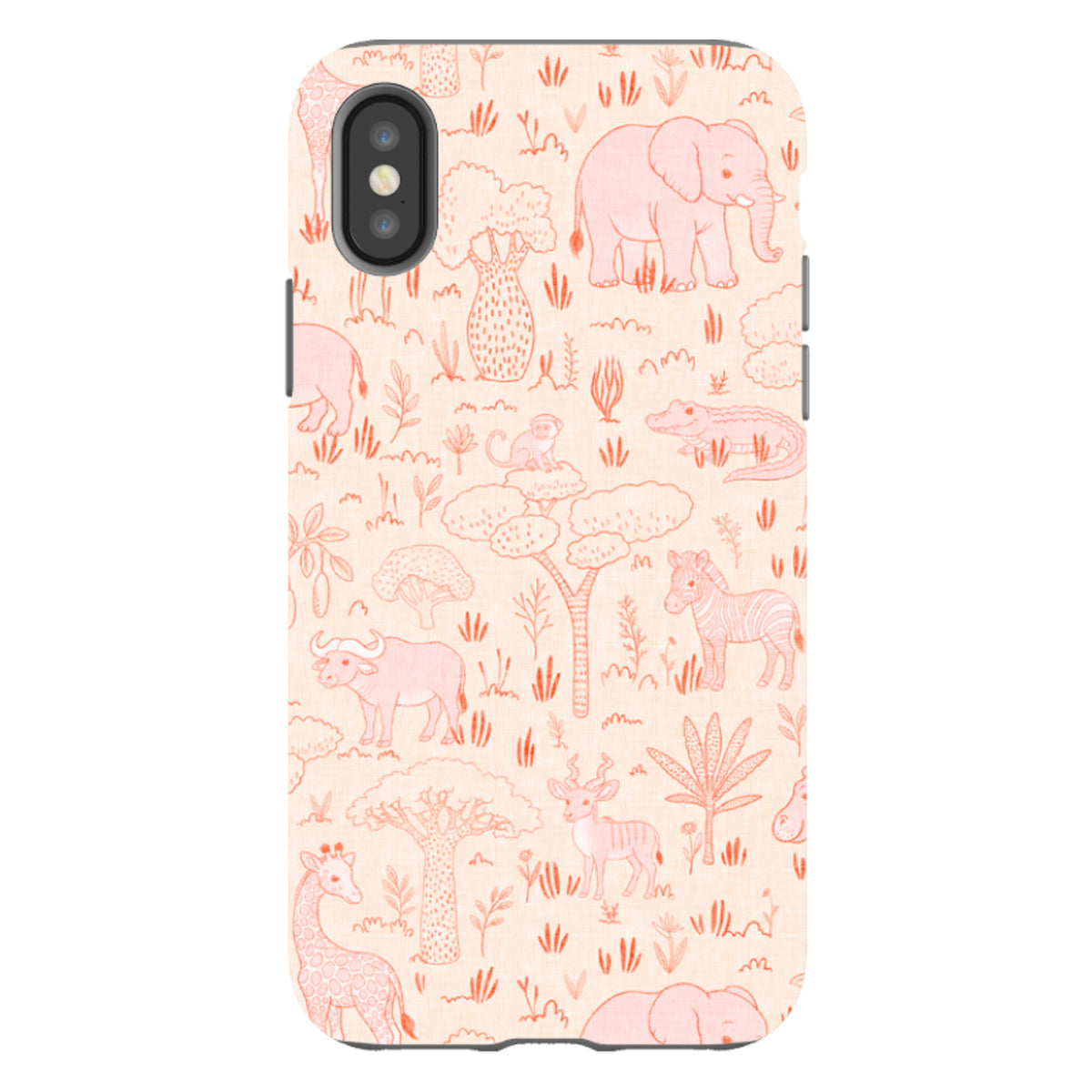 iPhone Tough Case - Savanna Wildlife - Pink and Red By Katherine Quinn