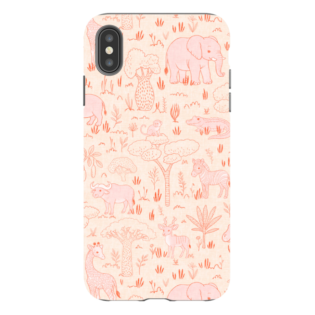 iPhone Tough Case - Savanna Wildlife - Pink and Red By Katherine Quinn