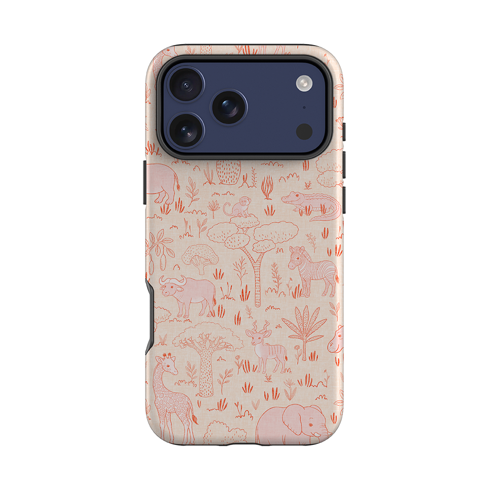 iPhone Tough Case - Savanna Wildlife - Pink and Red By Katherine Quinn