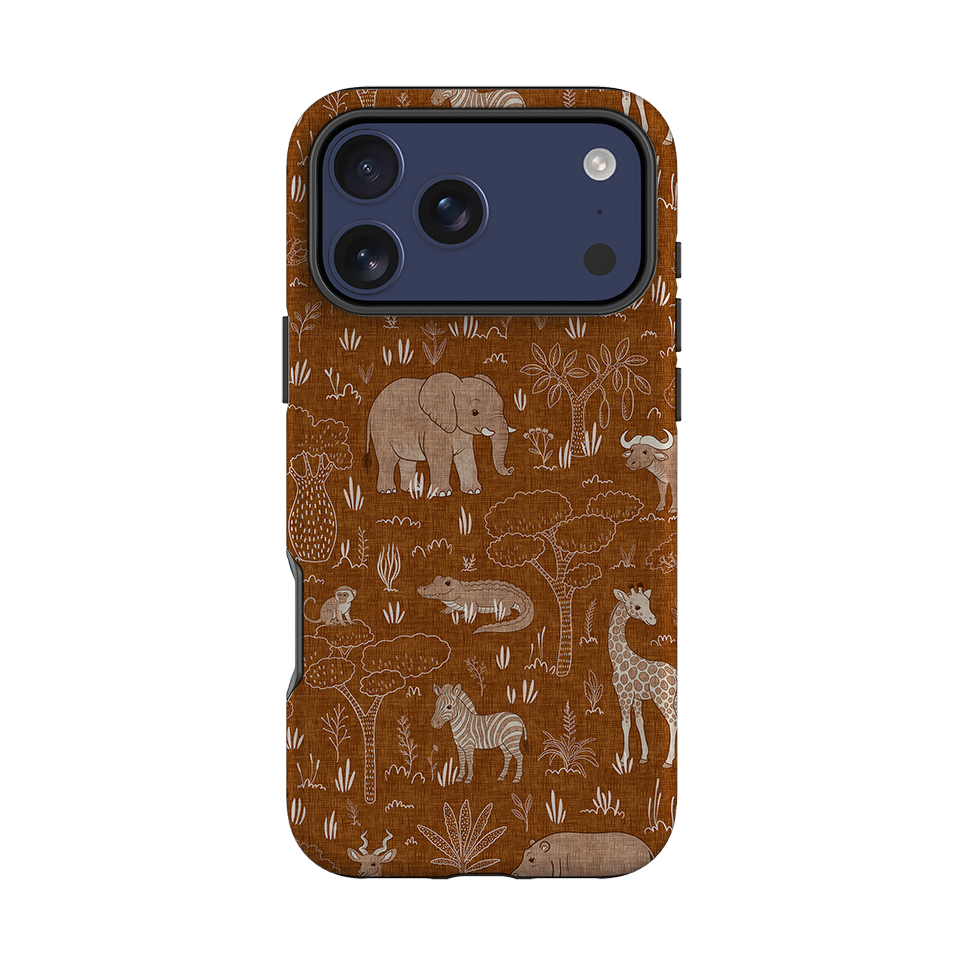 iPhone Tough Case - Savanna Wildlife - Rust By Katherine Quinn