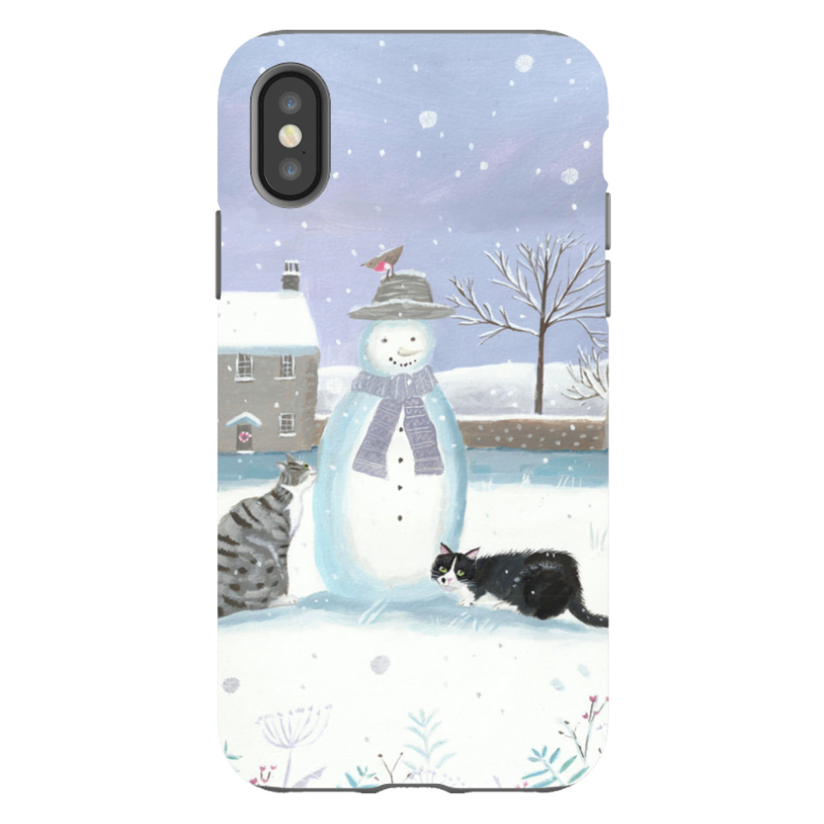 iPhone Tough Case - Snowman And Cats By Mary Stubberfield