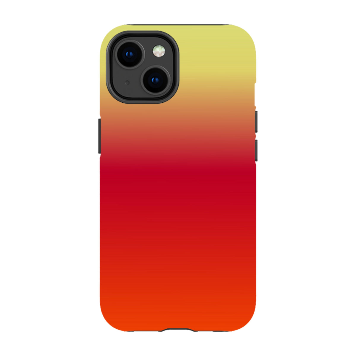 iPhone Tough Case featuring a vibrant yellow, red, and orange sunset gradient design with a durable dual-layer finish.