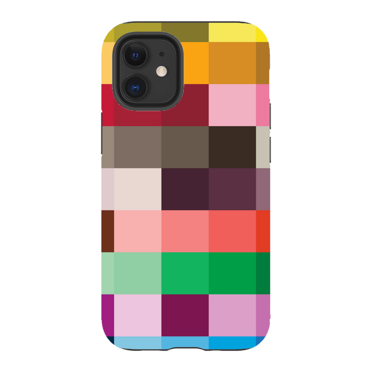 iPhone Tough Case with a vibrant, high-definition technicolor grid pattern and dual-layer protective design.