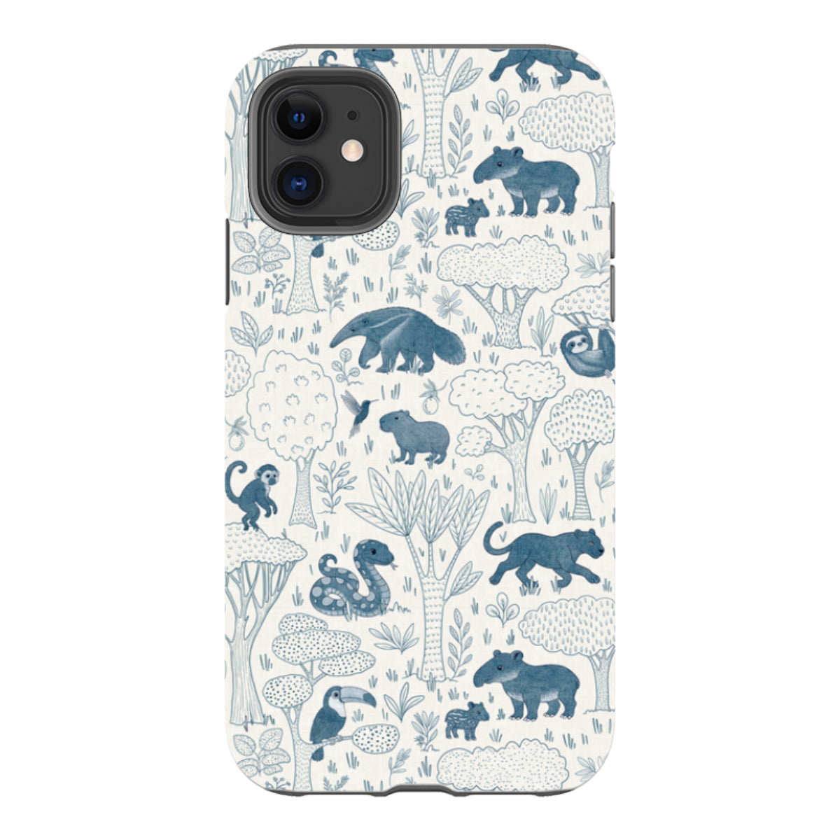 iPhone Tough Case - Tropical Jungle Animals blue on cream By Katherine Quinn