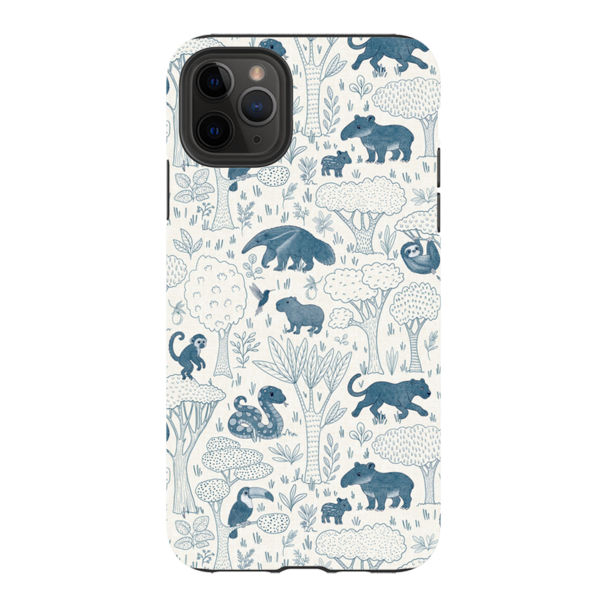 iPhone Tough Case - Tropical Jungle Animals blue on cream By Katherine Quinn