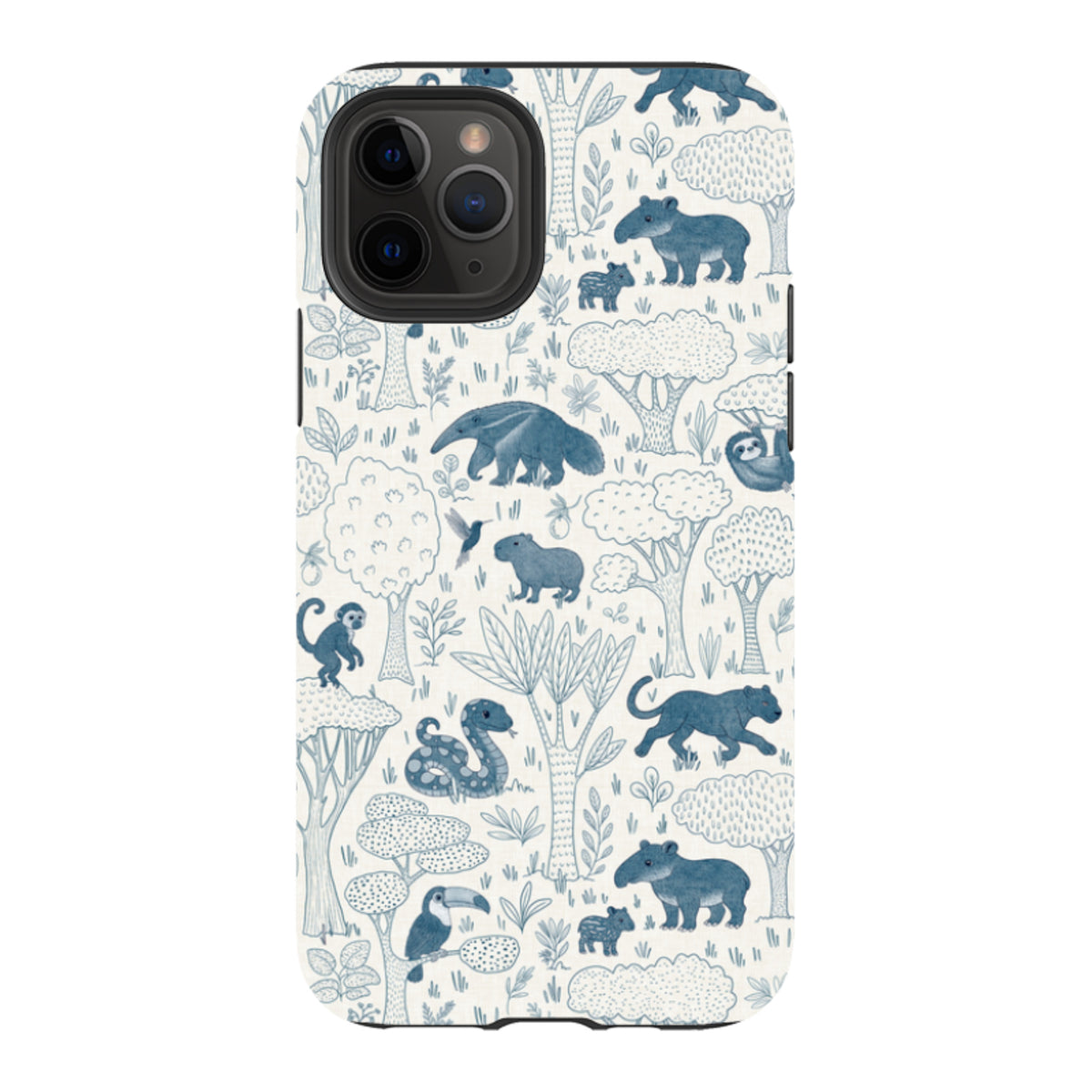 iPhone Tough Case - Tropical Jungle Animals blue on cream By Katherine Quinn