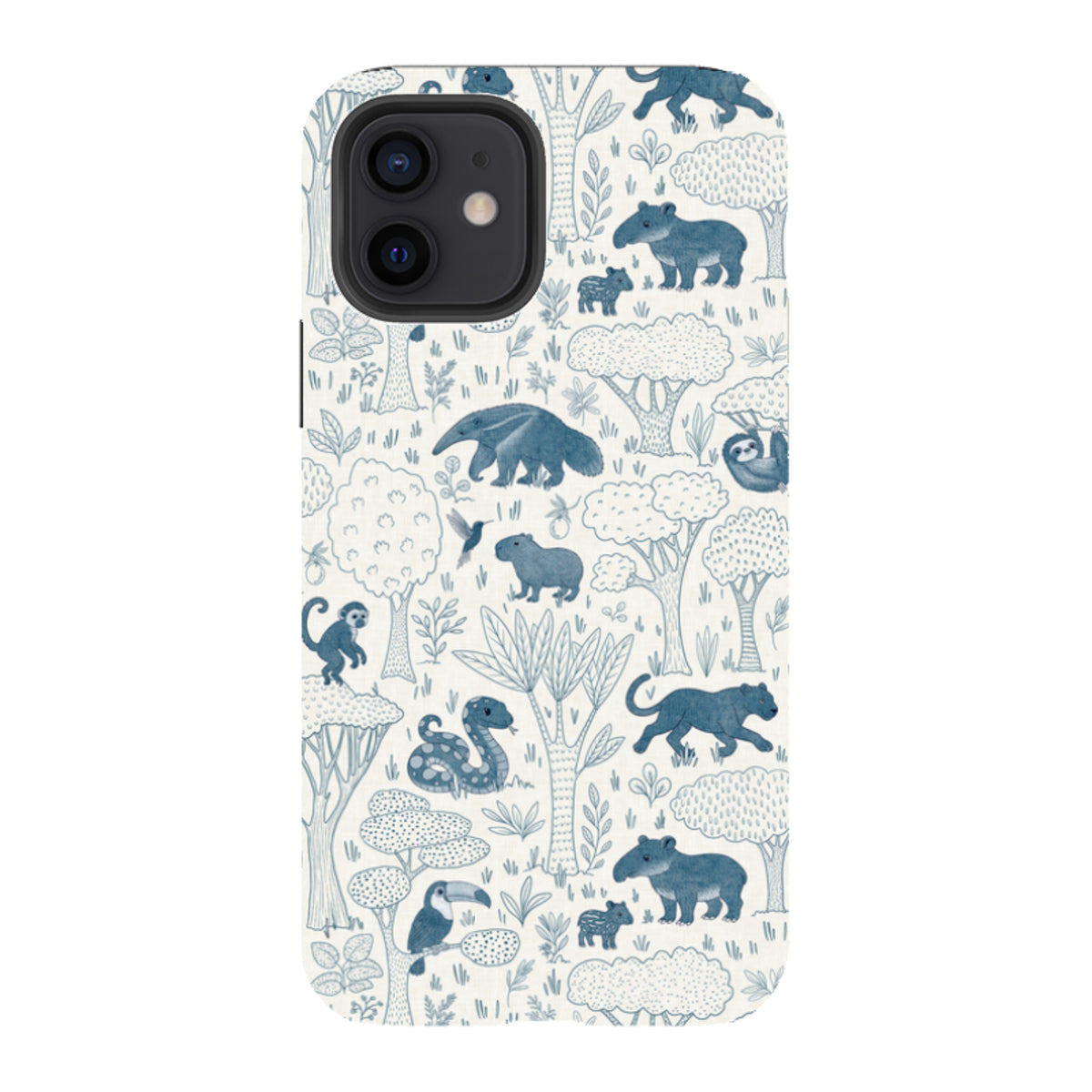 iPhone Tough Case - Tropical Jungle Animals blue on cream By Katherine Quinn