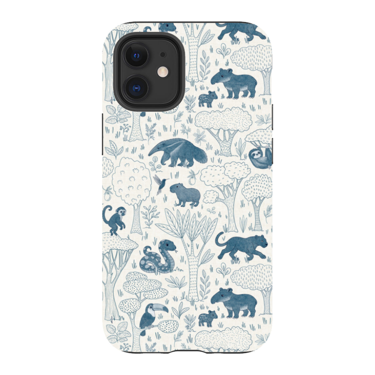 iPhone Tough Case - Tropical Jungle Animals blue on cream By Katherine Quinn