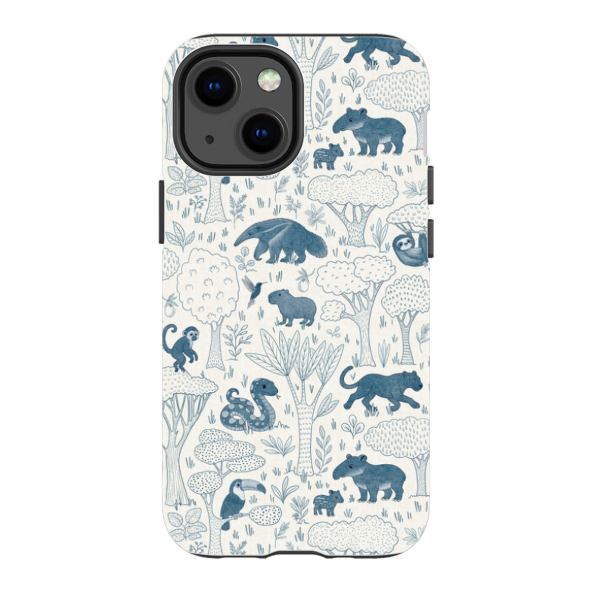 iPhone Tough Case - Tropical Jungle Animals blue on cream By Katherine Quinn