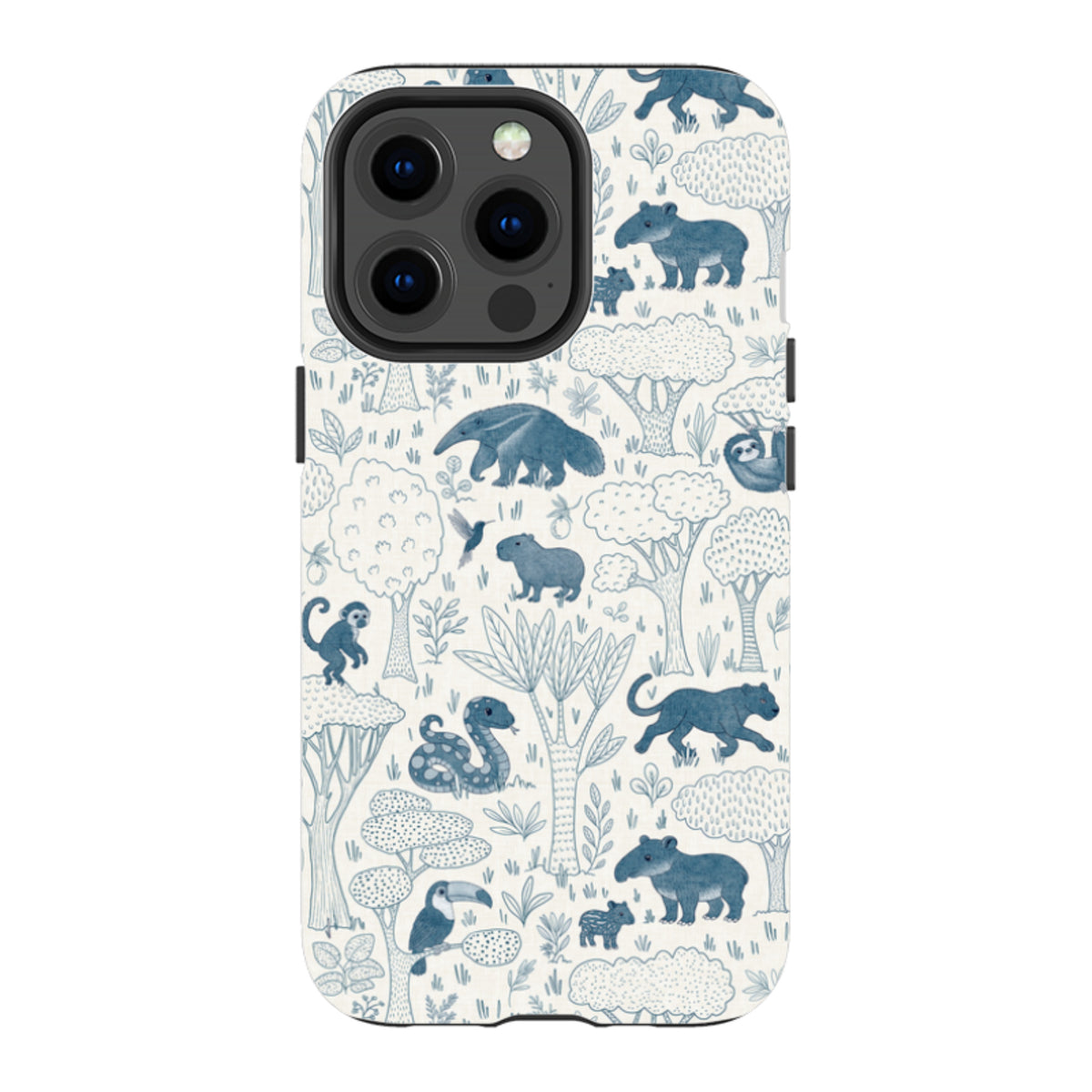 iPhone Tough Case - Tropical Jungle Animals blue on cream By Katherine Quinn
