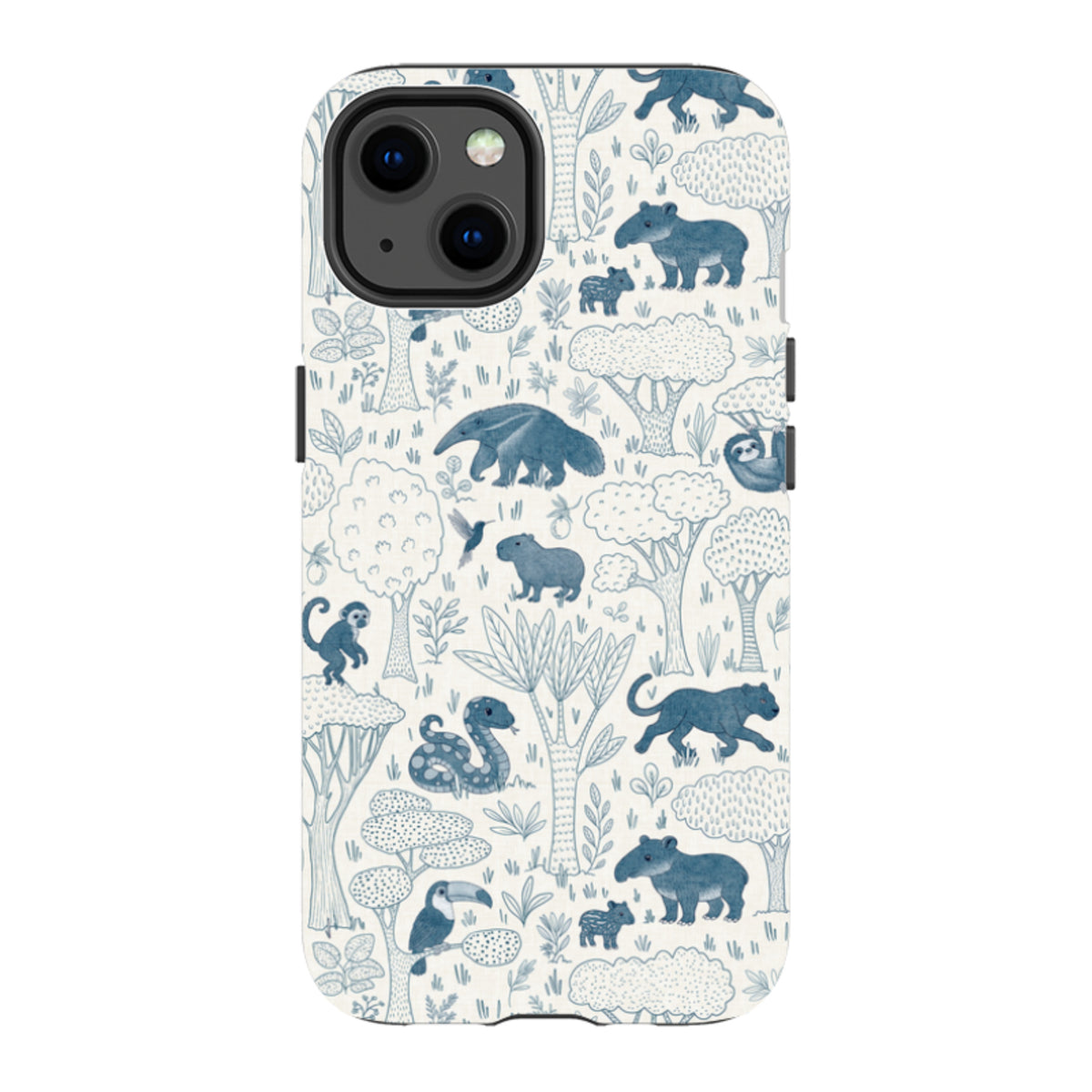 iPhone Tough Case - Tropical Jungle Animals blue on cream By Katherine Quinn