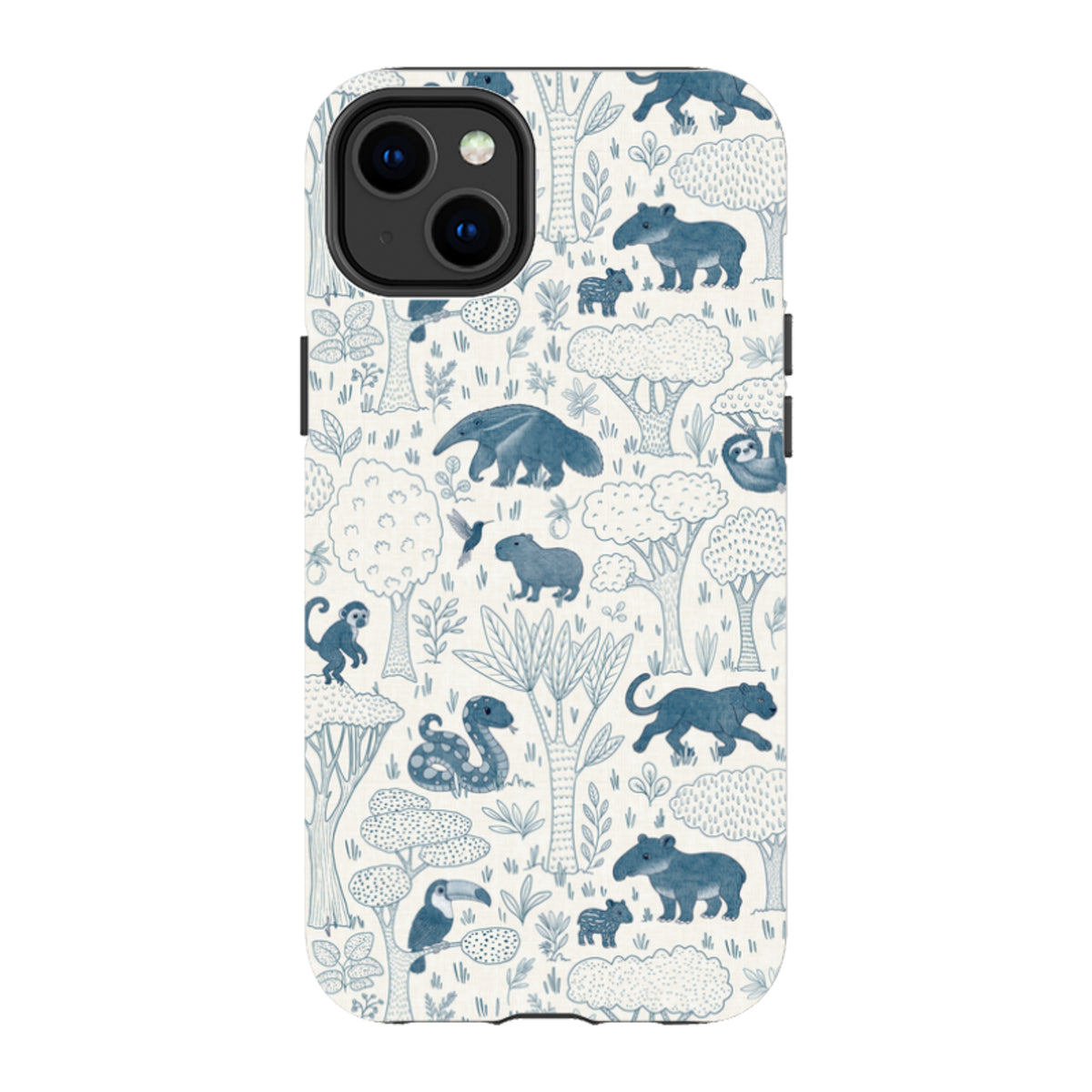 iPhone Tough Case - Tropical Jungle Animals blue on cream By Katherine Quinn