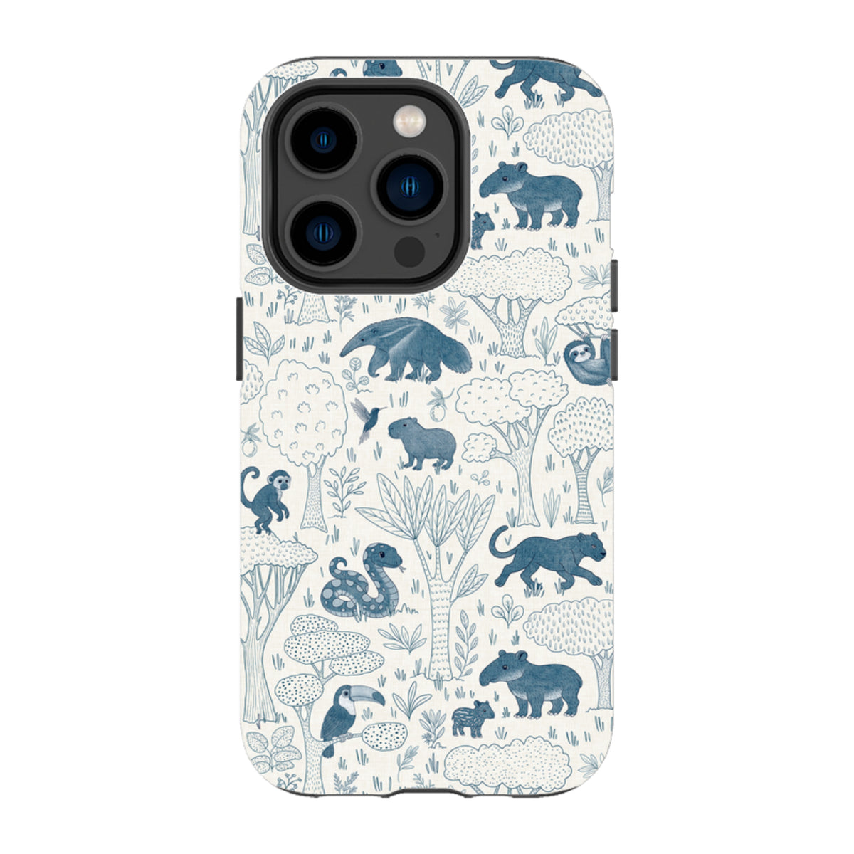 iPhone Tough Case - Tropical Jungle Animals blue on cream By Katherine Quinn