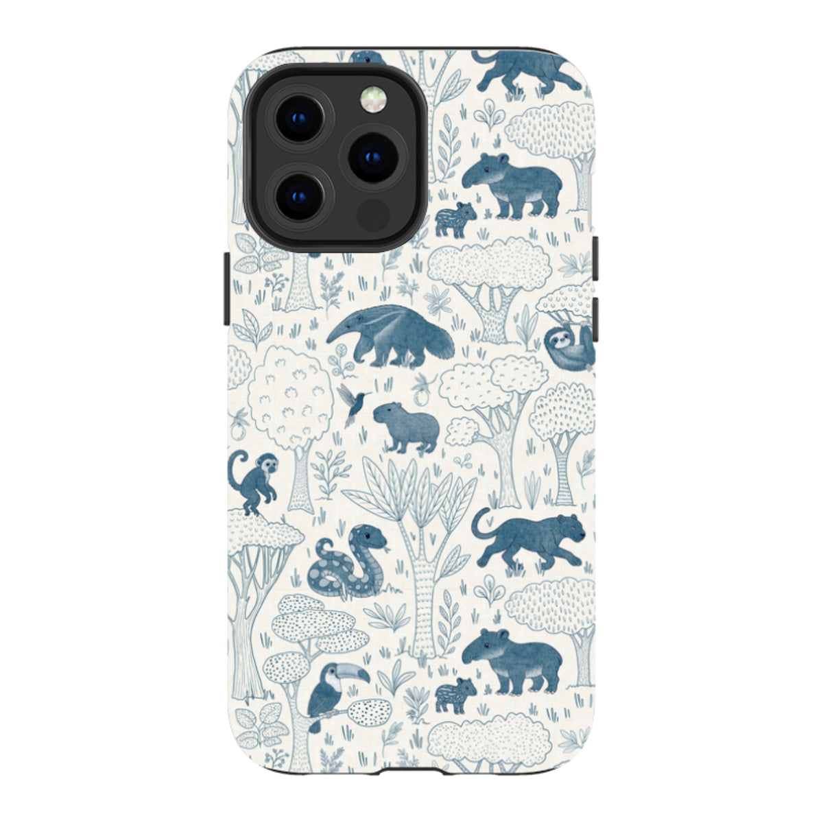 iPhone Tough Case - Tropical Jungle Animals blue on cream By Katherine Quinn