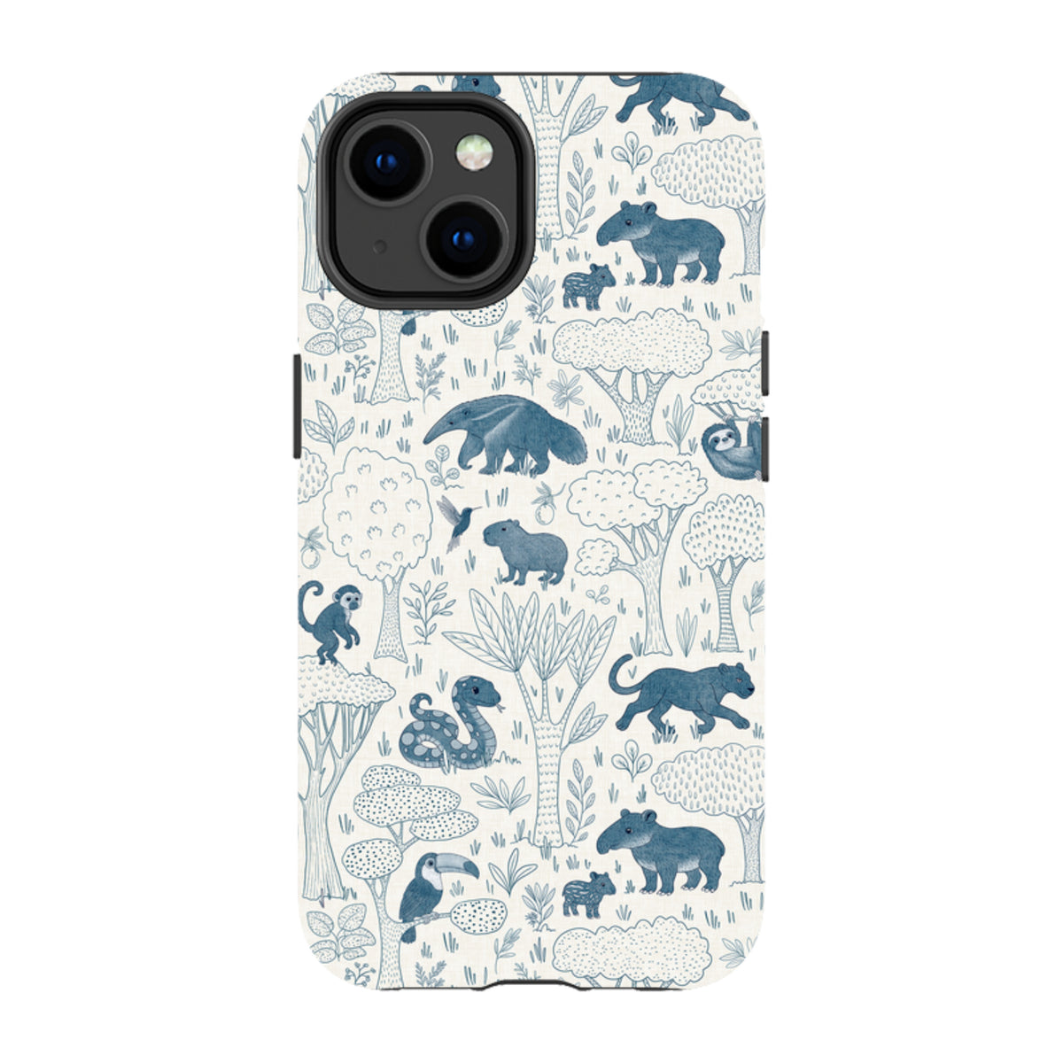 iPhone Tough Case - Tropical Jungle Animals blue on cream By Katherine Quinn