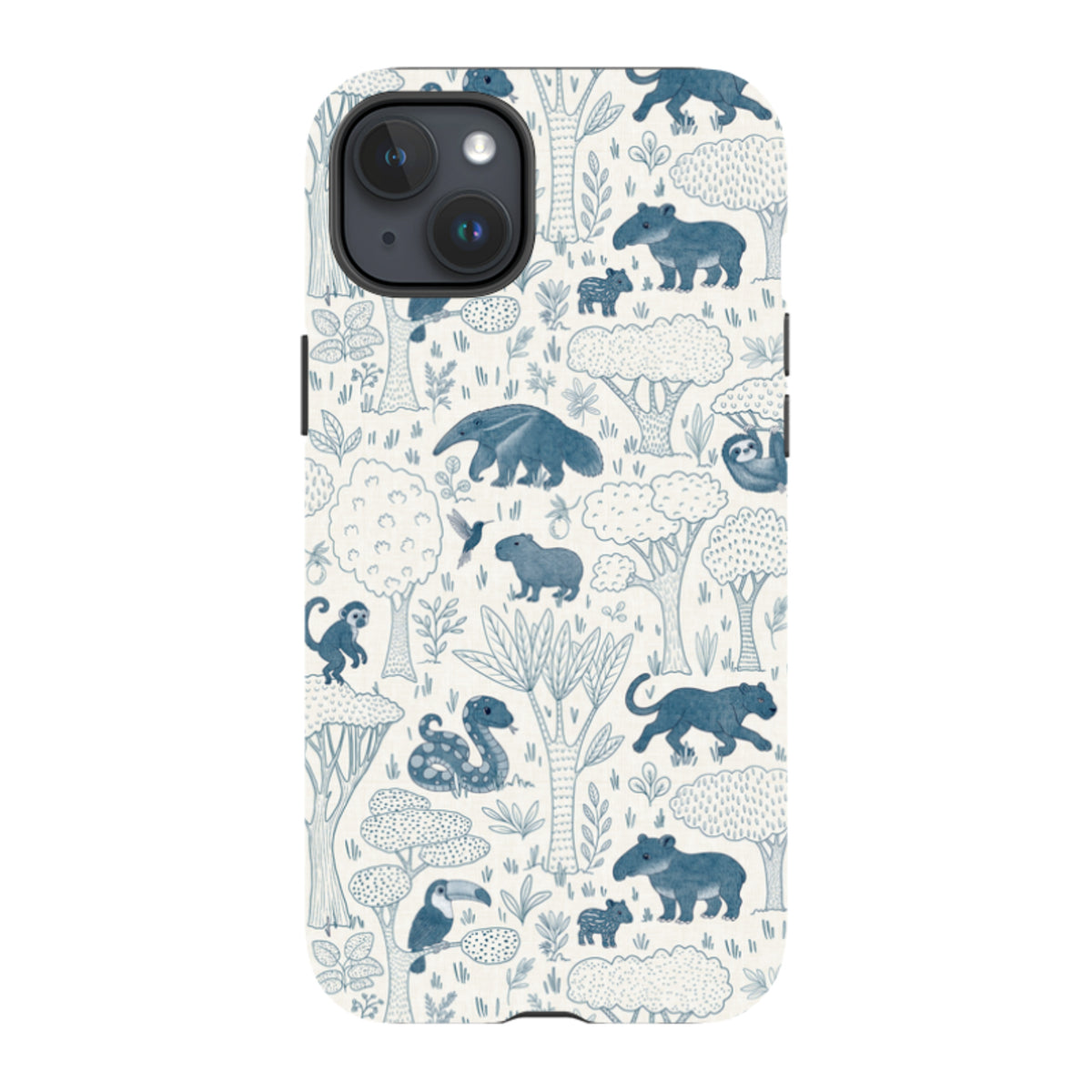 iPhone Tough Case - Tropical Jungle Animals blue on cream By Katherine Quinn