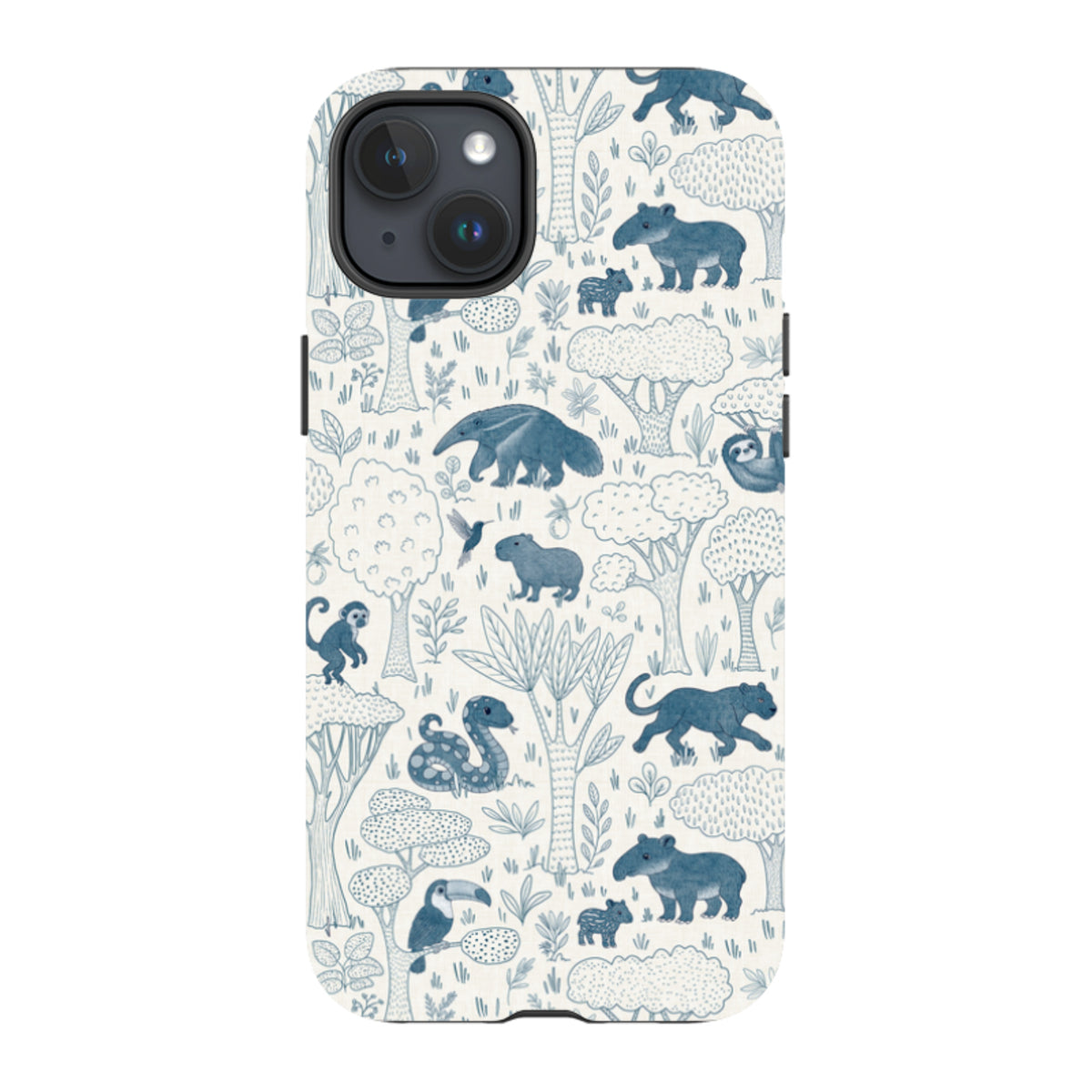 iPhone Tough Case - Tropical Jungle Animals blue on cream By Katherine Quinn