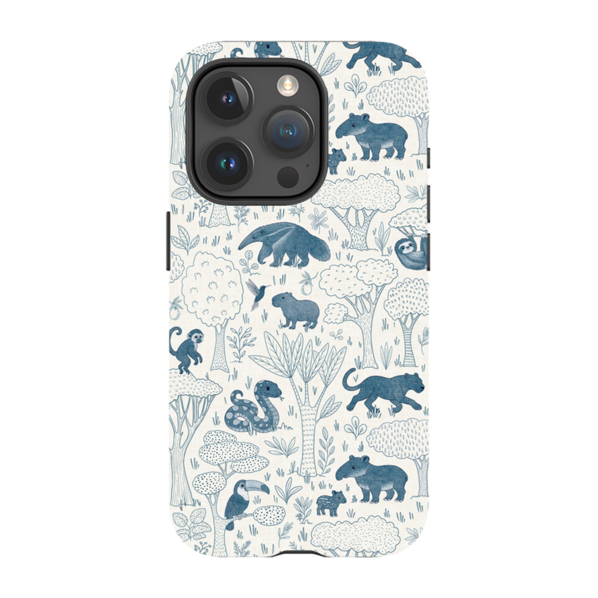 iPhone Tough Case - Tropical Jungle Animals blue on cream By Katherine Quinn