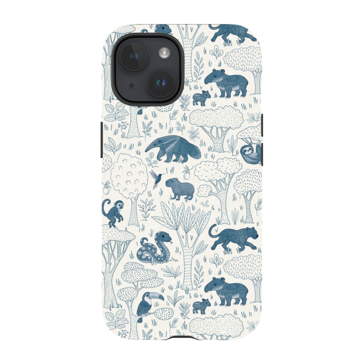 iPhone Tough Case - Tropical Jungle Animals blue on cream By Katherine Quinn