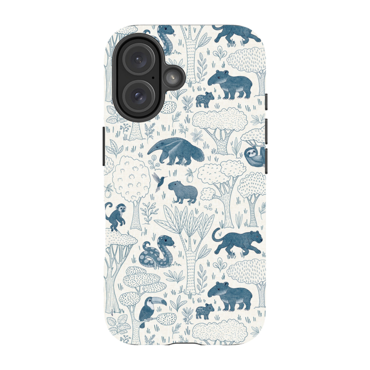 iPhone Tough Case - Tropical Jungle Animals blue on cream By Katherine Quinn