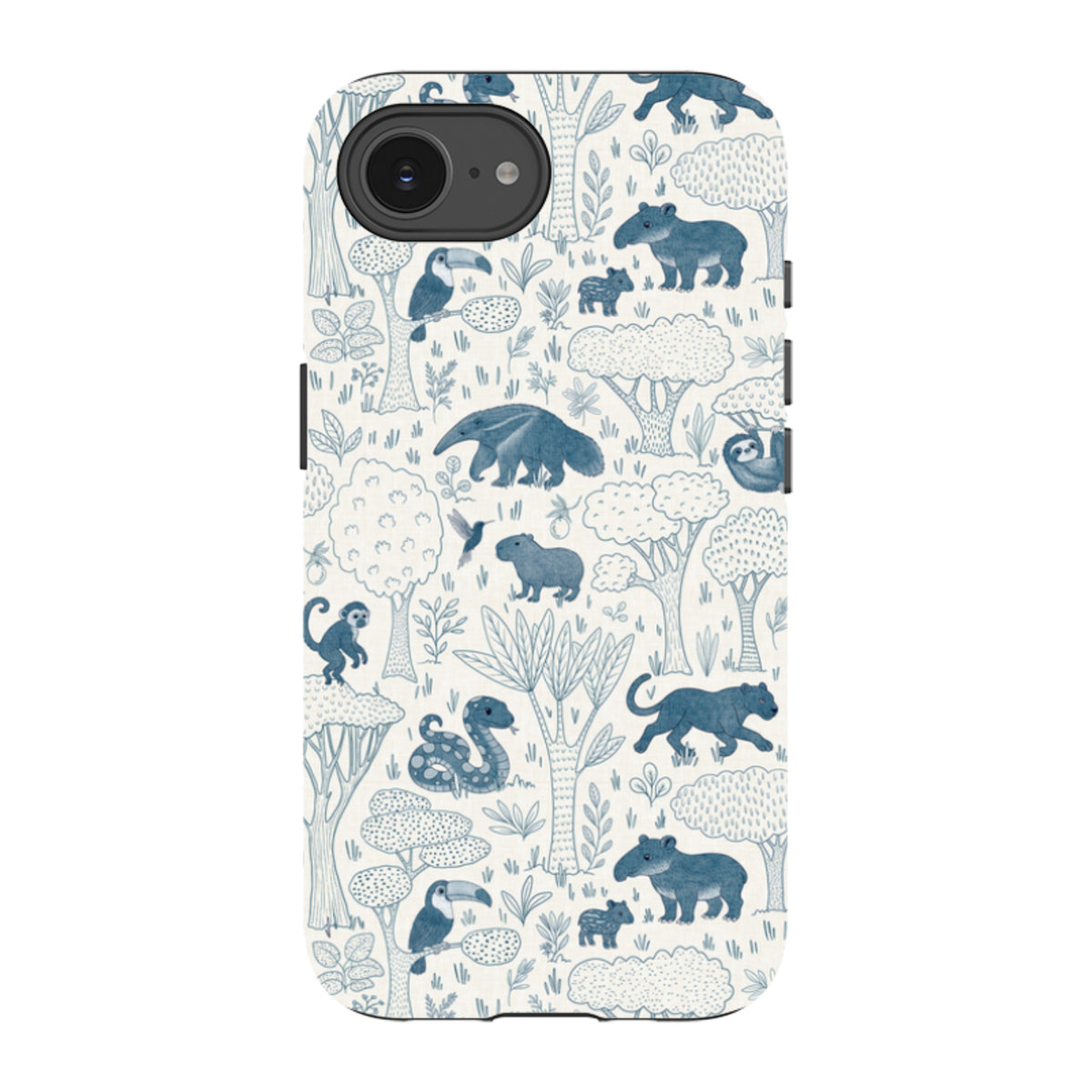 iPhone Tough Case - Tropical Jungle Animals blue on cream By Katherine Quinn