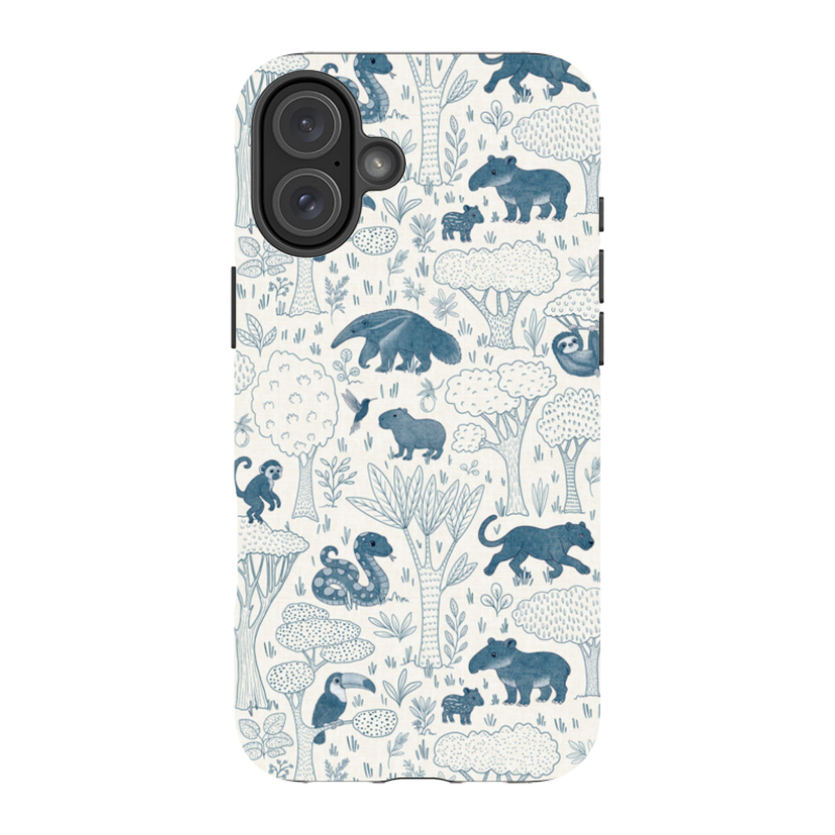 iPhone Tough Case - Tropical Jungle Animals blue on cream By Katherine Quinn
