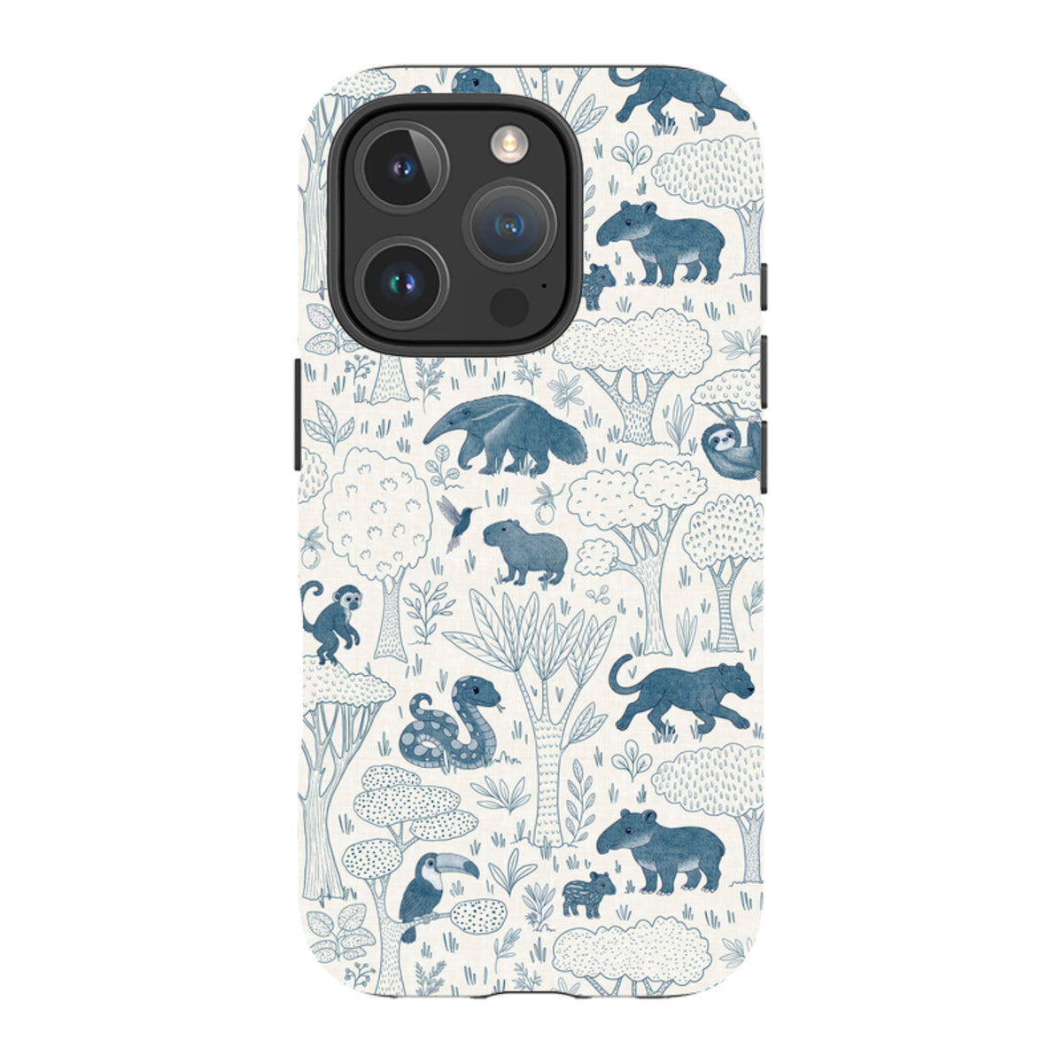 iPhone Tough Case - Tropical Jungle Animals blue on cream By Katherine Quinn