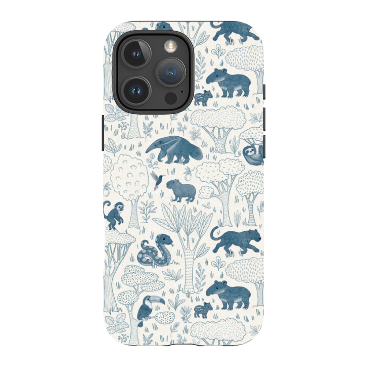 iPhone Tough Case - Tropical Jungle Animals blue on cream By Katherine Quinn