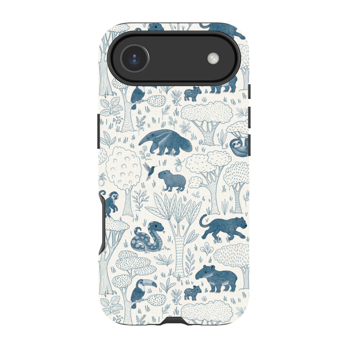 iPhone Tough Case - Tropical Jungle Animals blue on cream By Katherine Quinn