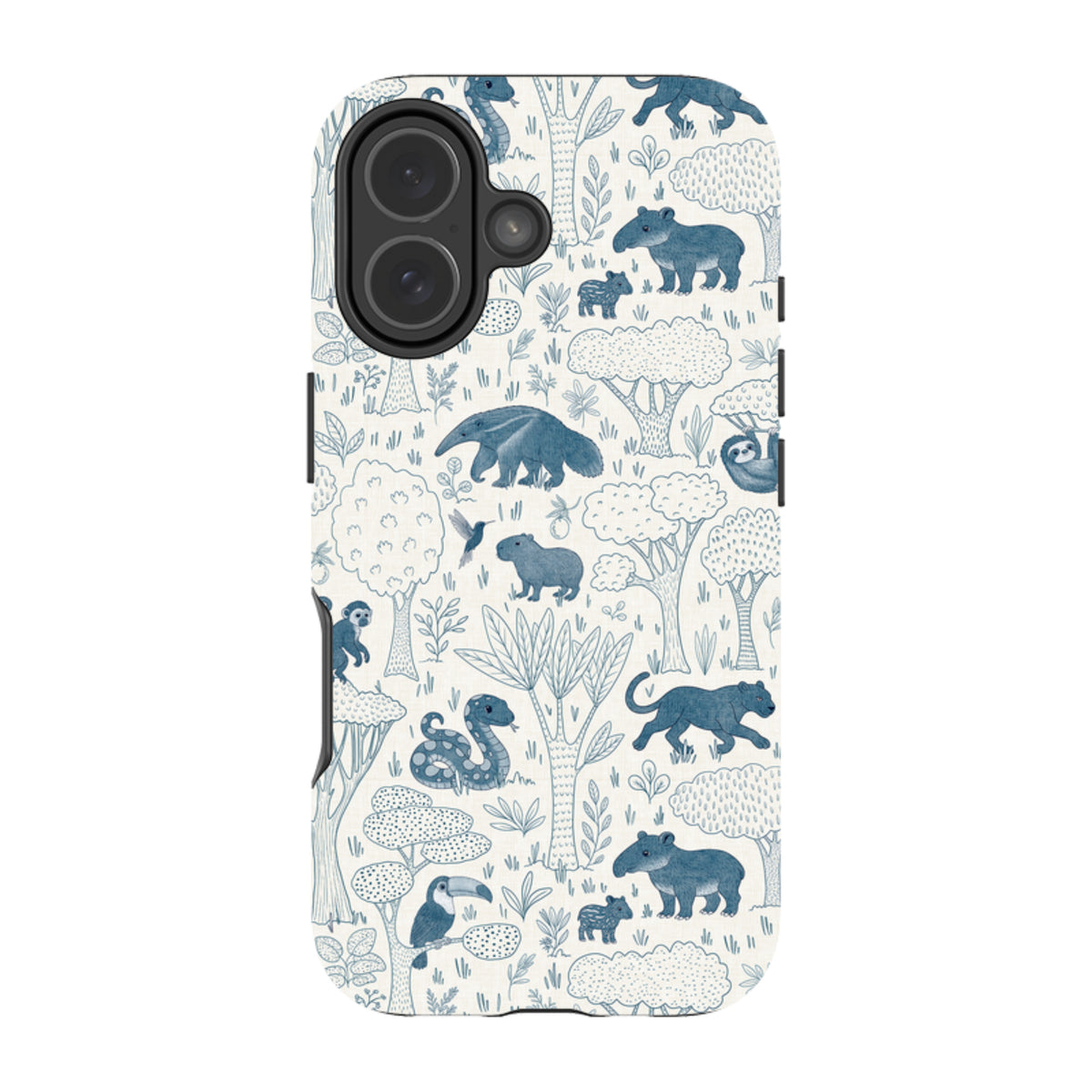 iPhone Tough Case - Tropical Jungle Animals blue on cream By Katherine Quinn