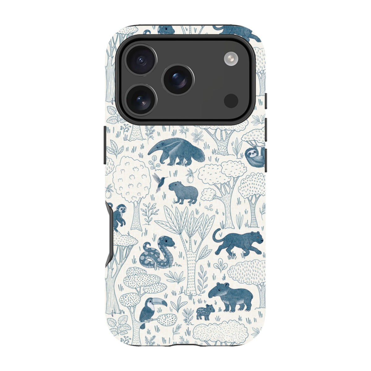 iPhone Tough Case - Tropical Jungle Animals blue on cream By Katherine Quinn