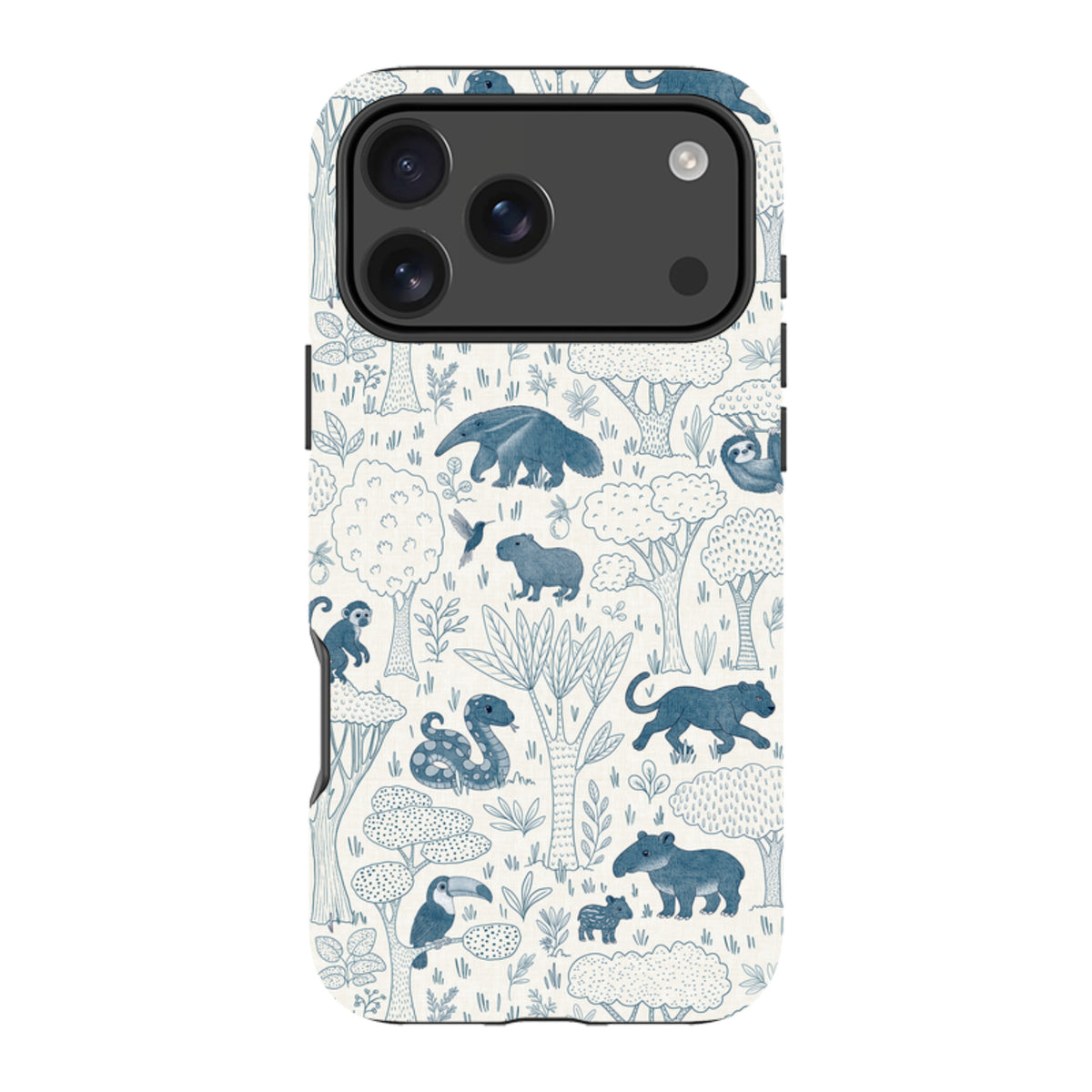iPhone Tough Case - Tropical Jungle Animals blue on cream By Katherine Quinn