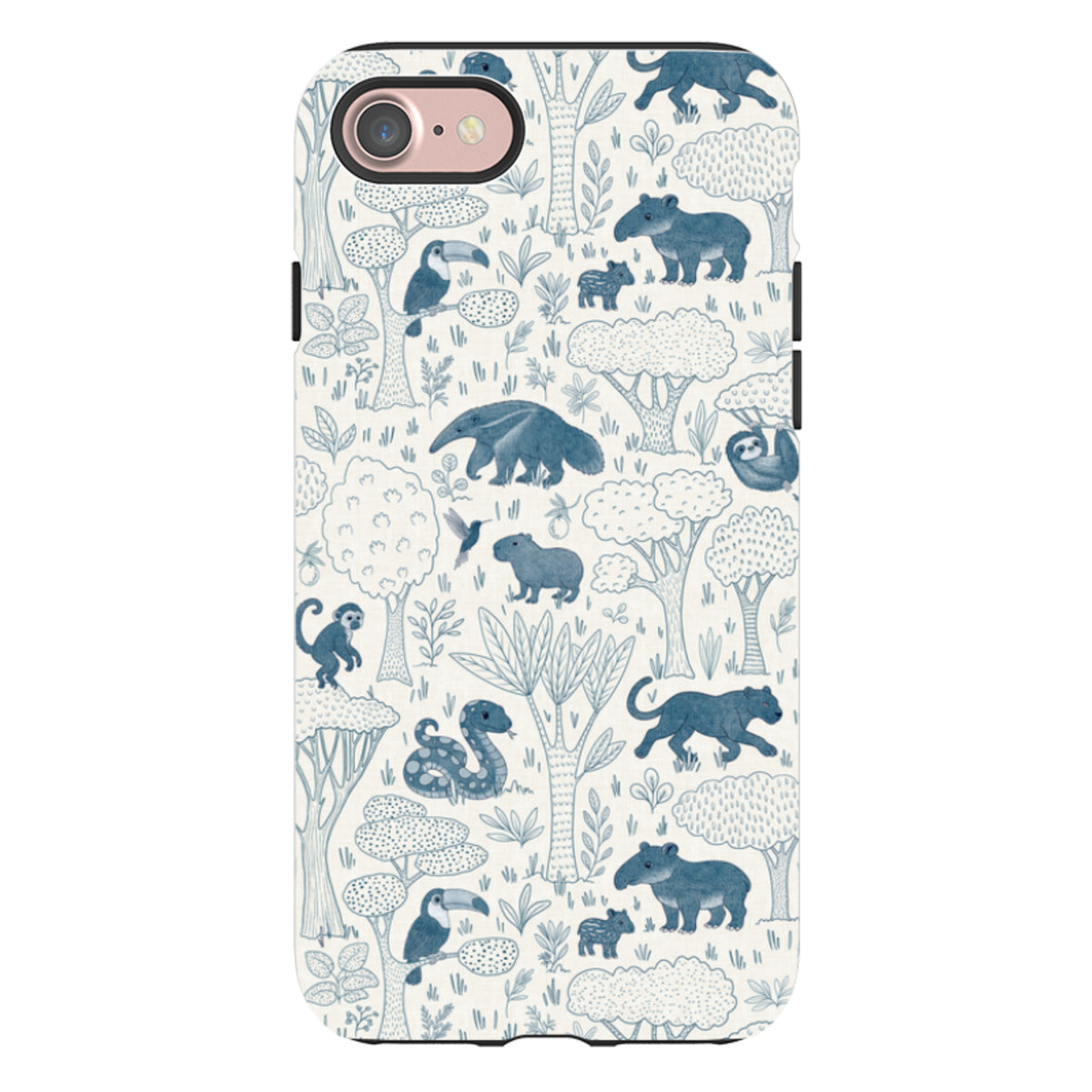 iPhone Tough Case - Tropical Jungle Animals blue on cream By Katherine Quinn