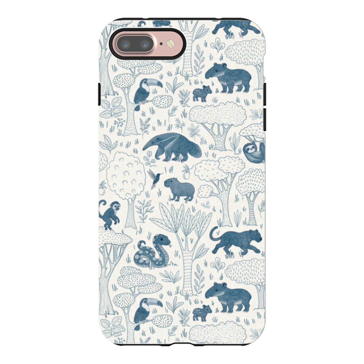 iPhone Tough Case - Tropical Jungle Animals blue on cream By Katherine Quinn