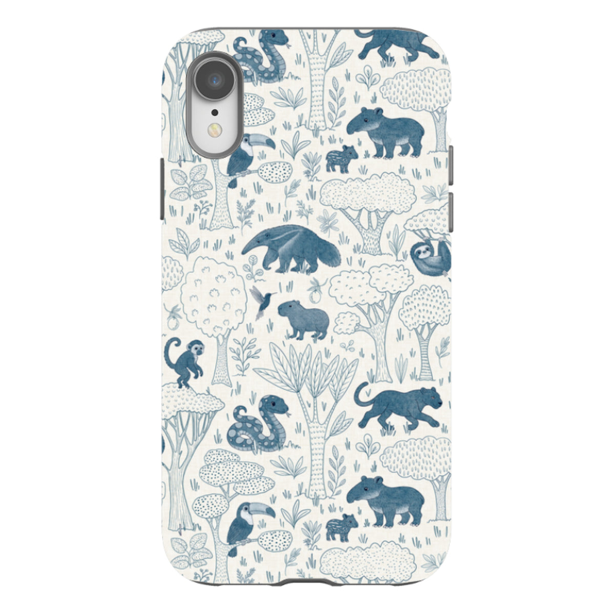 iPhone Tough Case - Tropical Jungle Animals blue on cream By Katherine Quinn