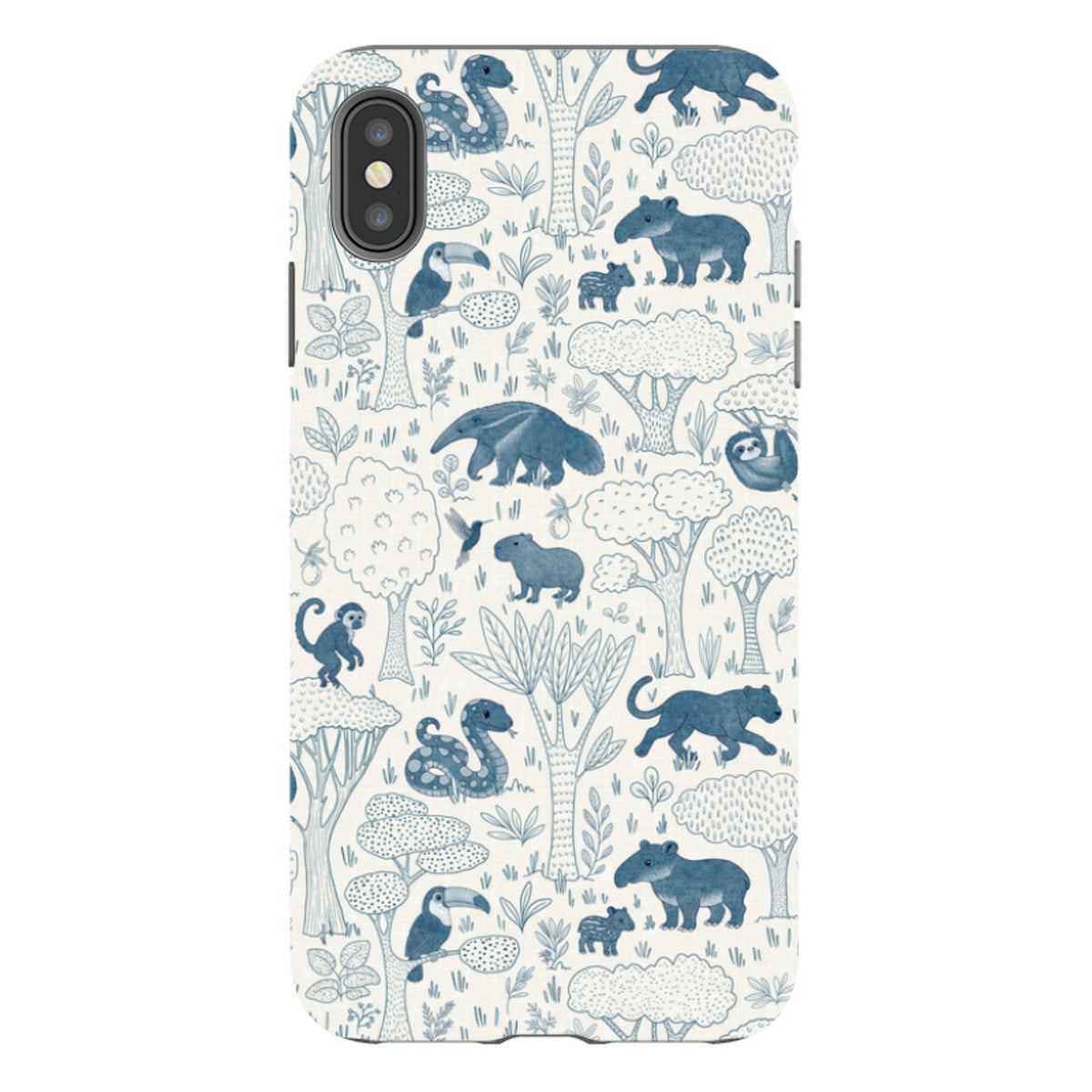 iPhone Tough Case - Tropical Jungle Animals blue on cream By Katherine Quinn