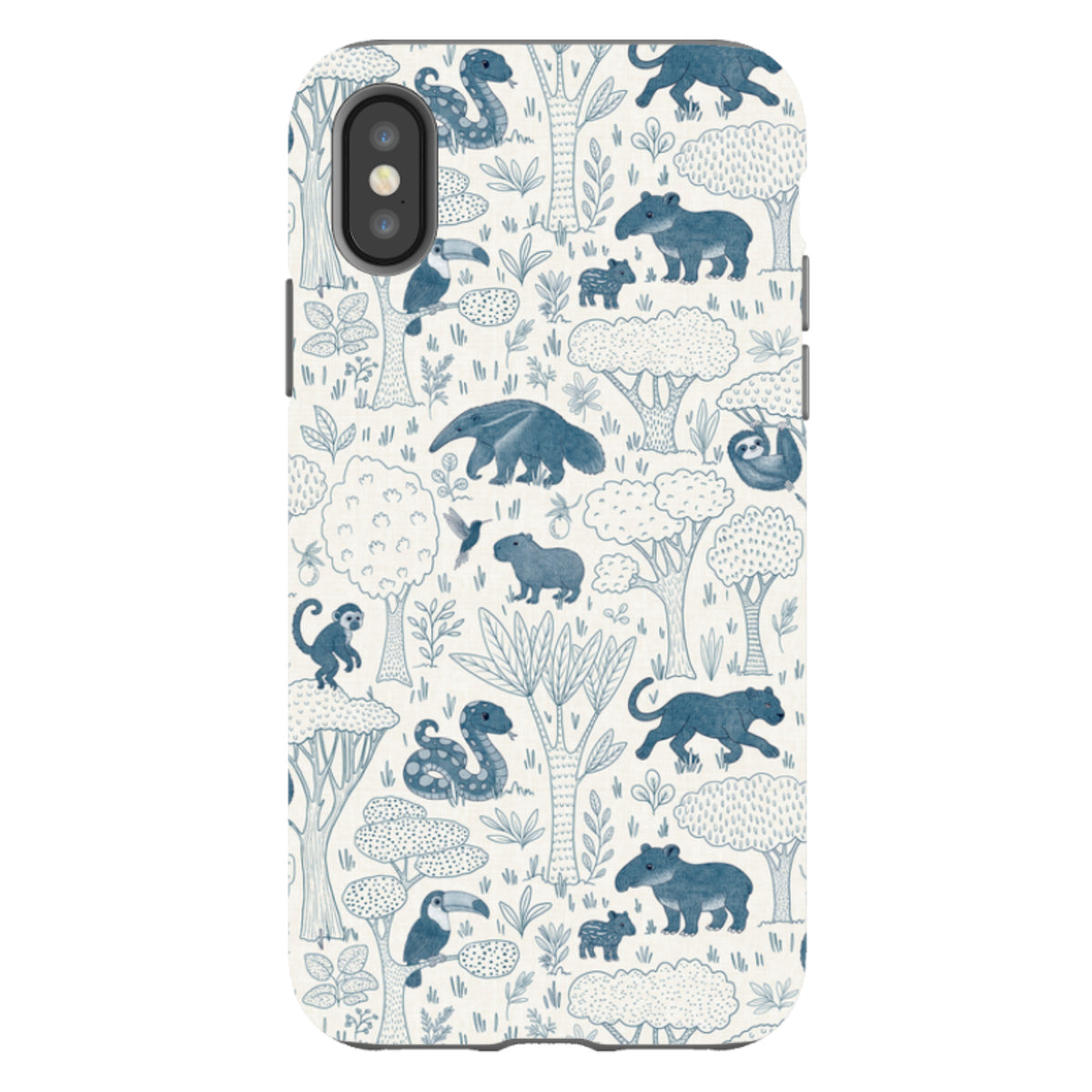 iPhone Tough Case - Tropical Jungle Animals blue on cream By Katherine Quinn