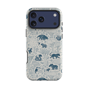 iPhone Tough Case - Tropical Jungle Animals blue on cream By Katherine Quinn