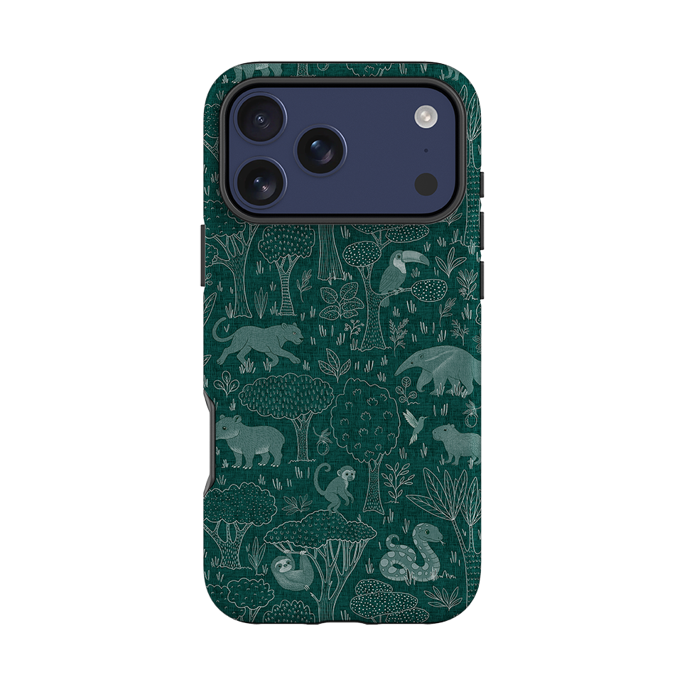 iPhone Tough Case - Tropical Jungle Animals teal By Katherine Quinn