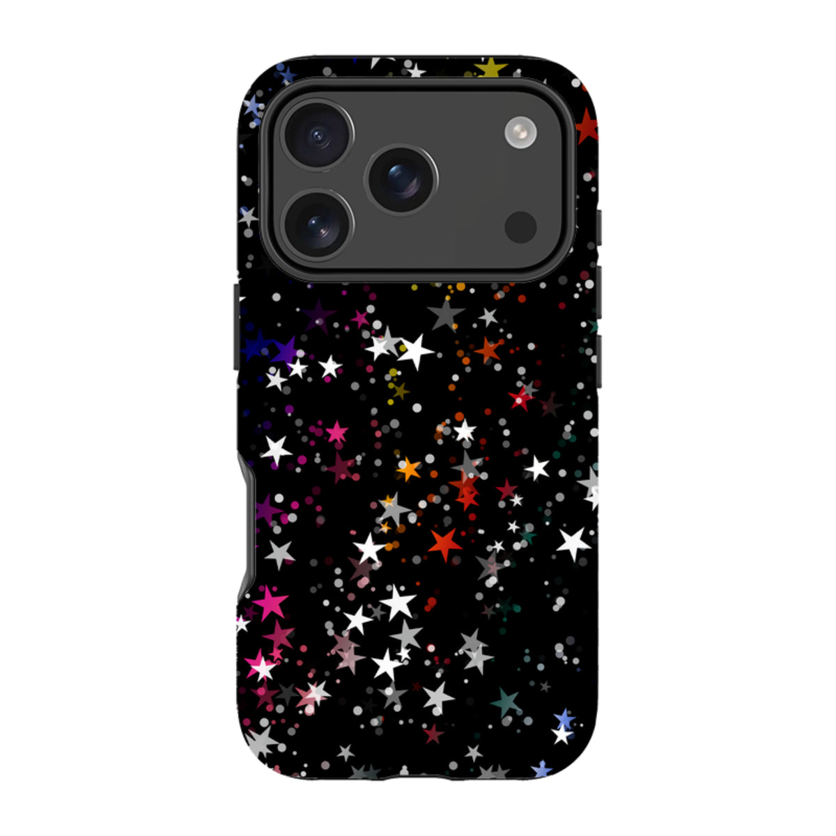 iPhone Tough Case featuring a black background with a colorful, high-definition star pattern and dual-layer protection.