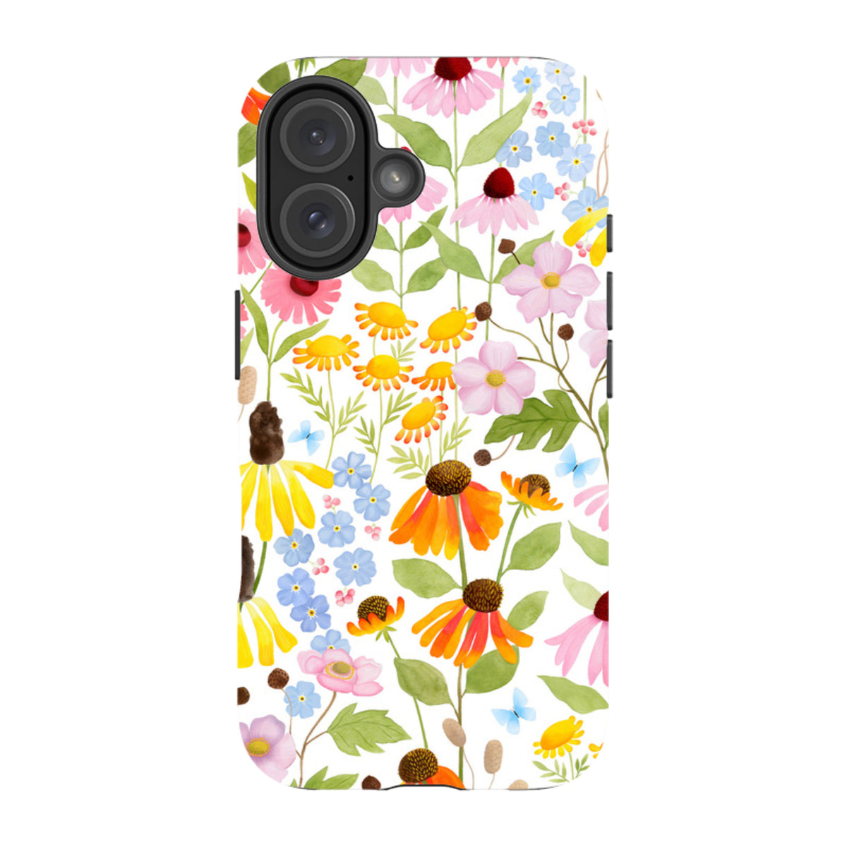iPhone tough case featuring a colorful wildflower watercolor print by Bex Parkin with a protective dual-layer design.