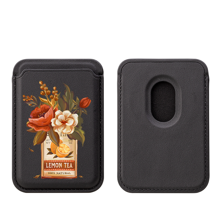 Lemon Tea Floral MagSafe Wallet- Black