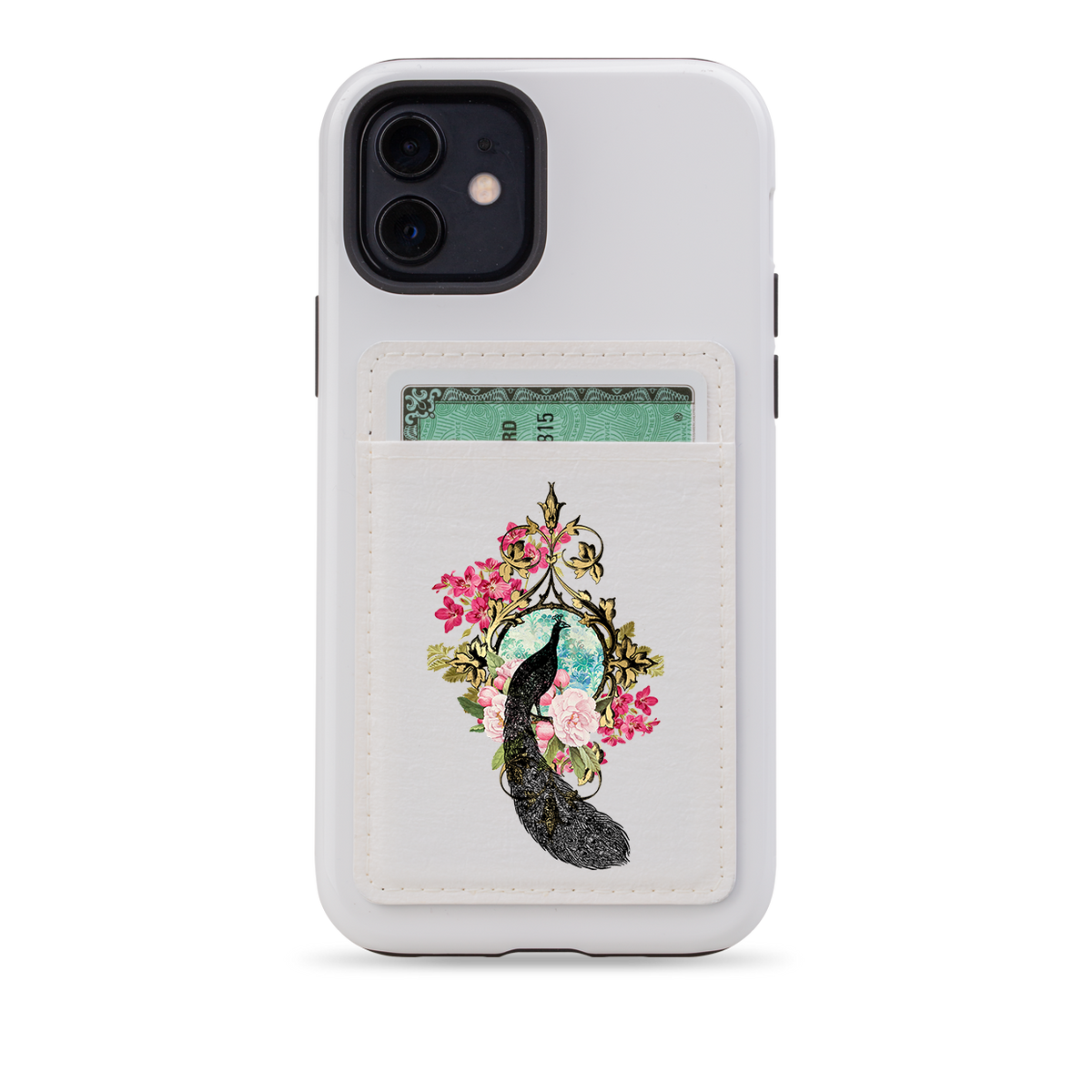 Peacock Dreams MagSafe Wallet- White