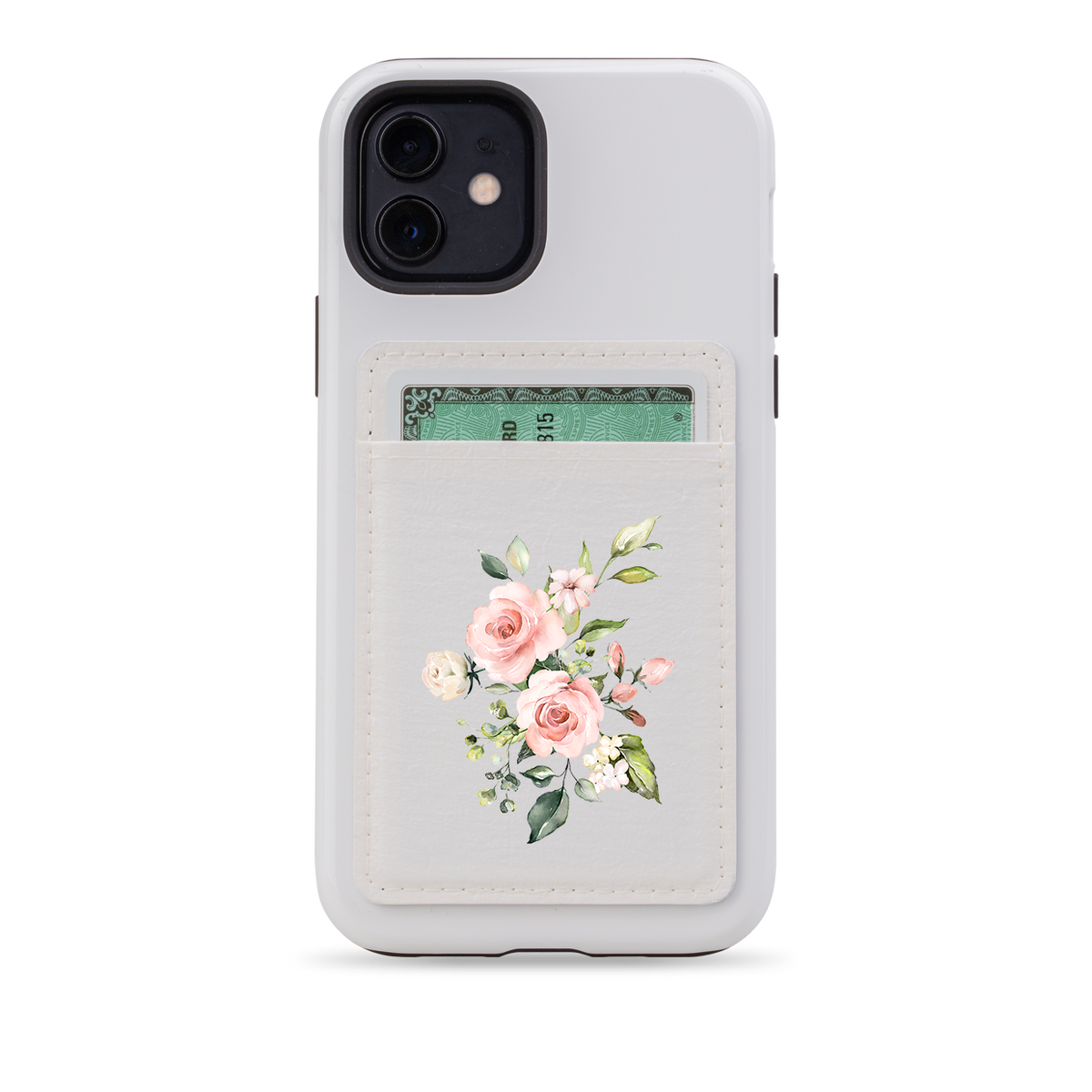 Pink Floral MagSafe Wallet- White