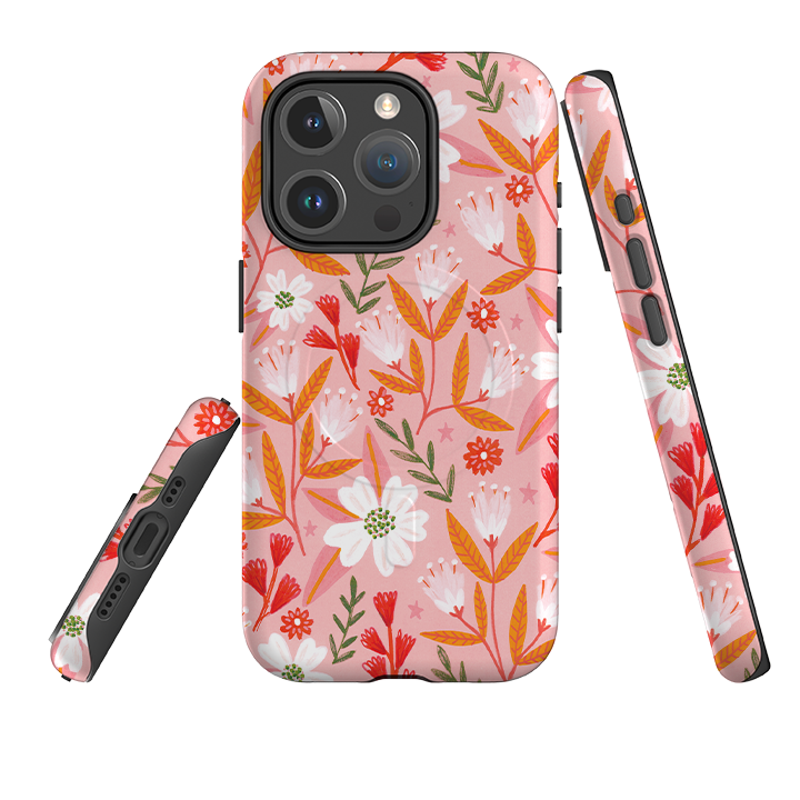 iPhone MagSafe Tough Case -  Pink and Orange Floral By Lee Foster Wilson